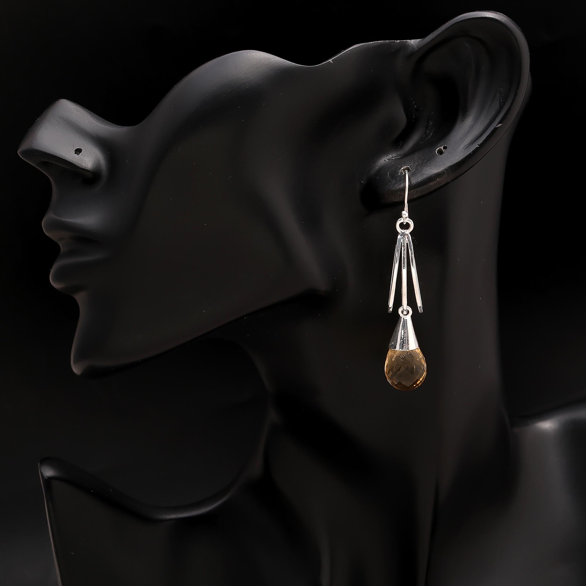 925 Silver Faceted Citrine Dangle Earrings