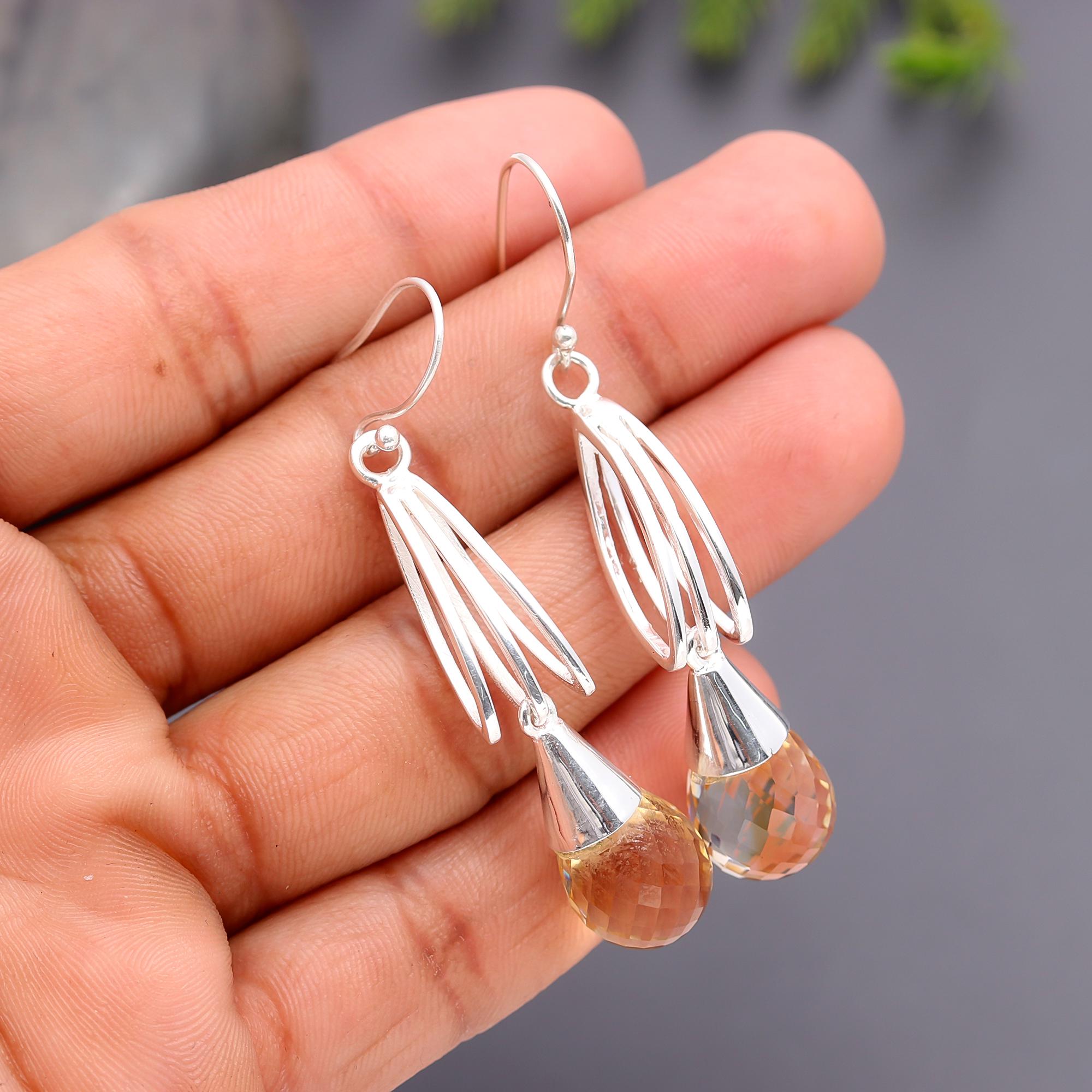 925 Silver Faceted Citrine Dangle Earrings