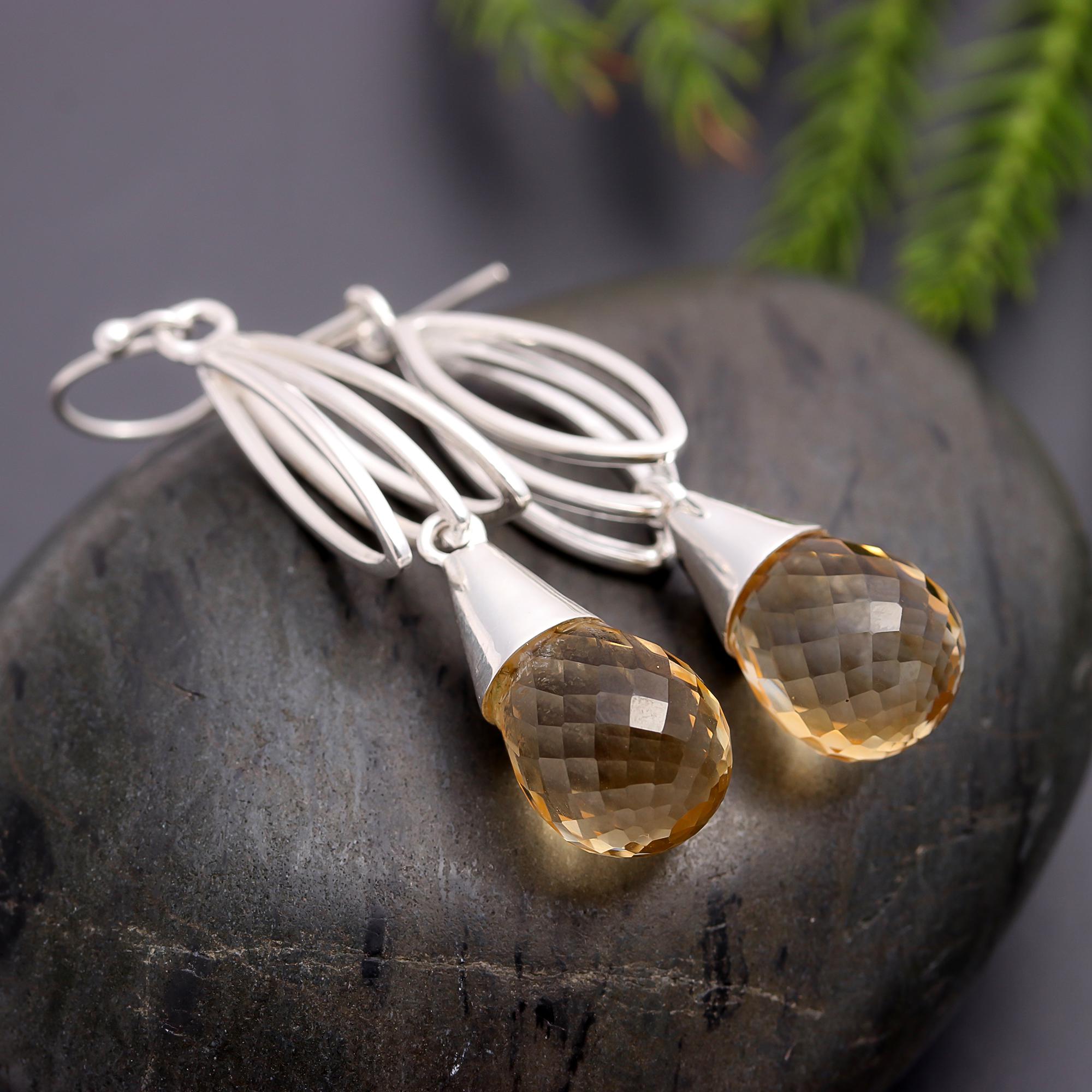 925 Silver Faceted Citrine Dangle Earrings