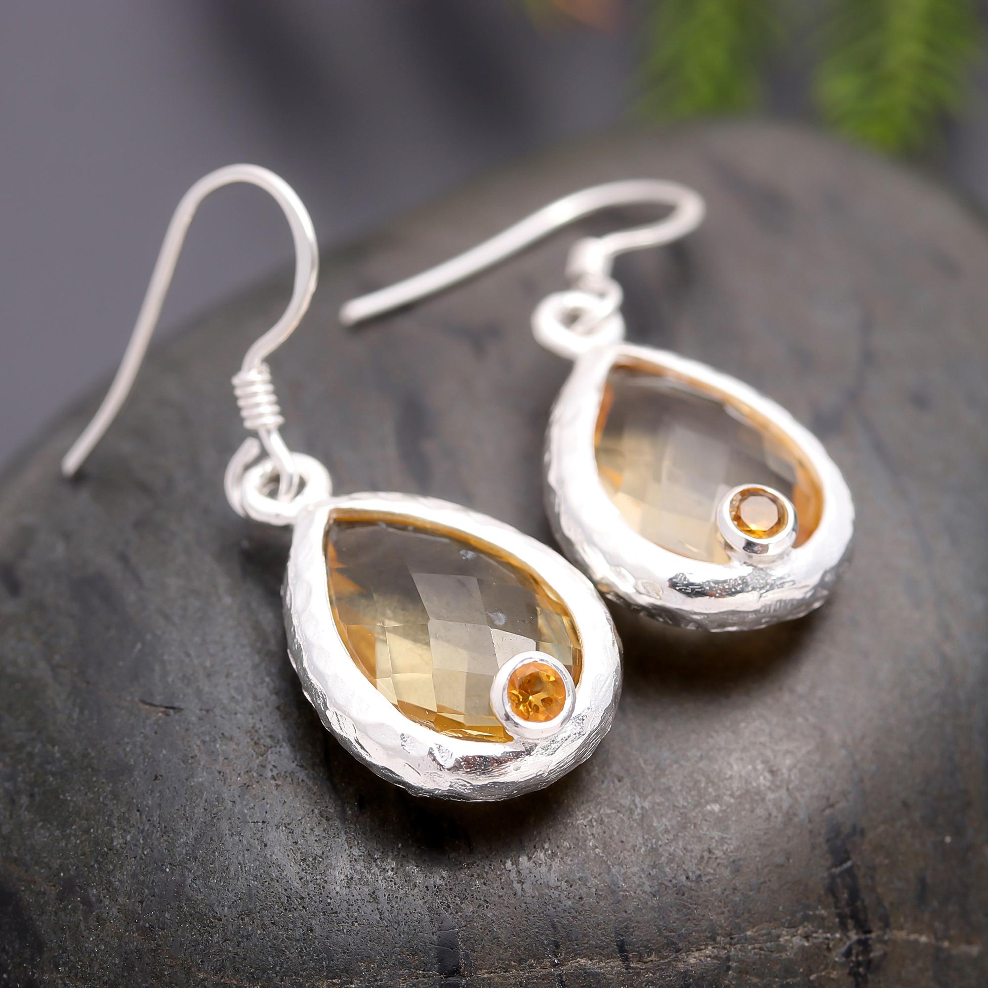 925 Silver Citrine Dangle Earrings