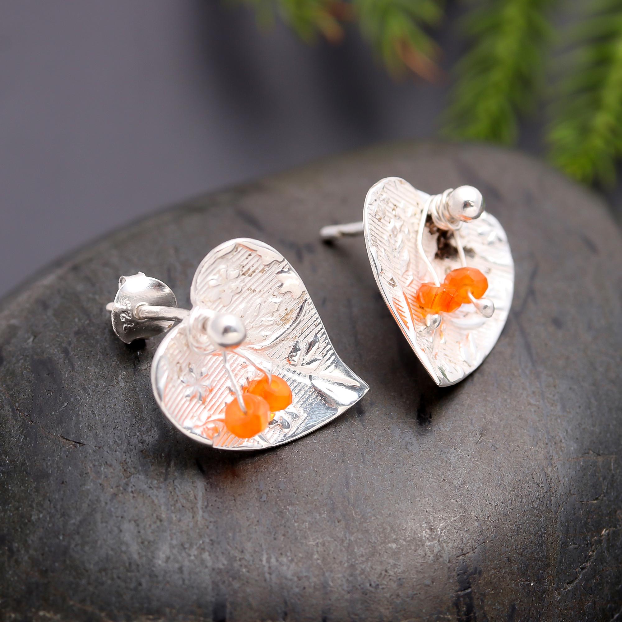 925 Silver Textured Leaf Stud Earrings