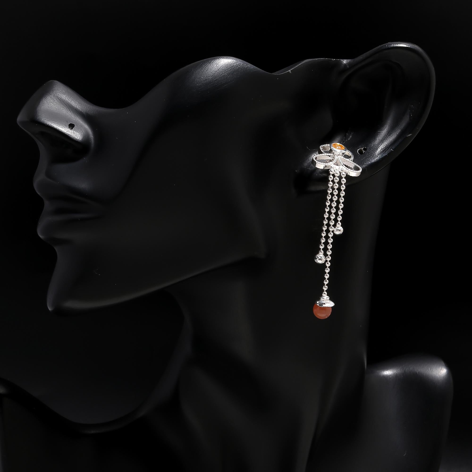 925 Silver Citrine and Beaded Tassel Drop Earrings