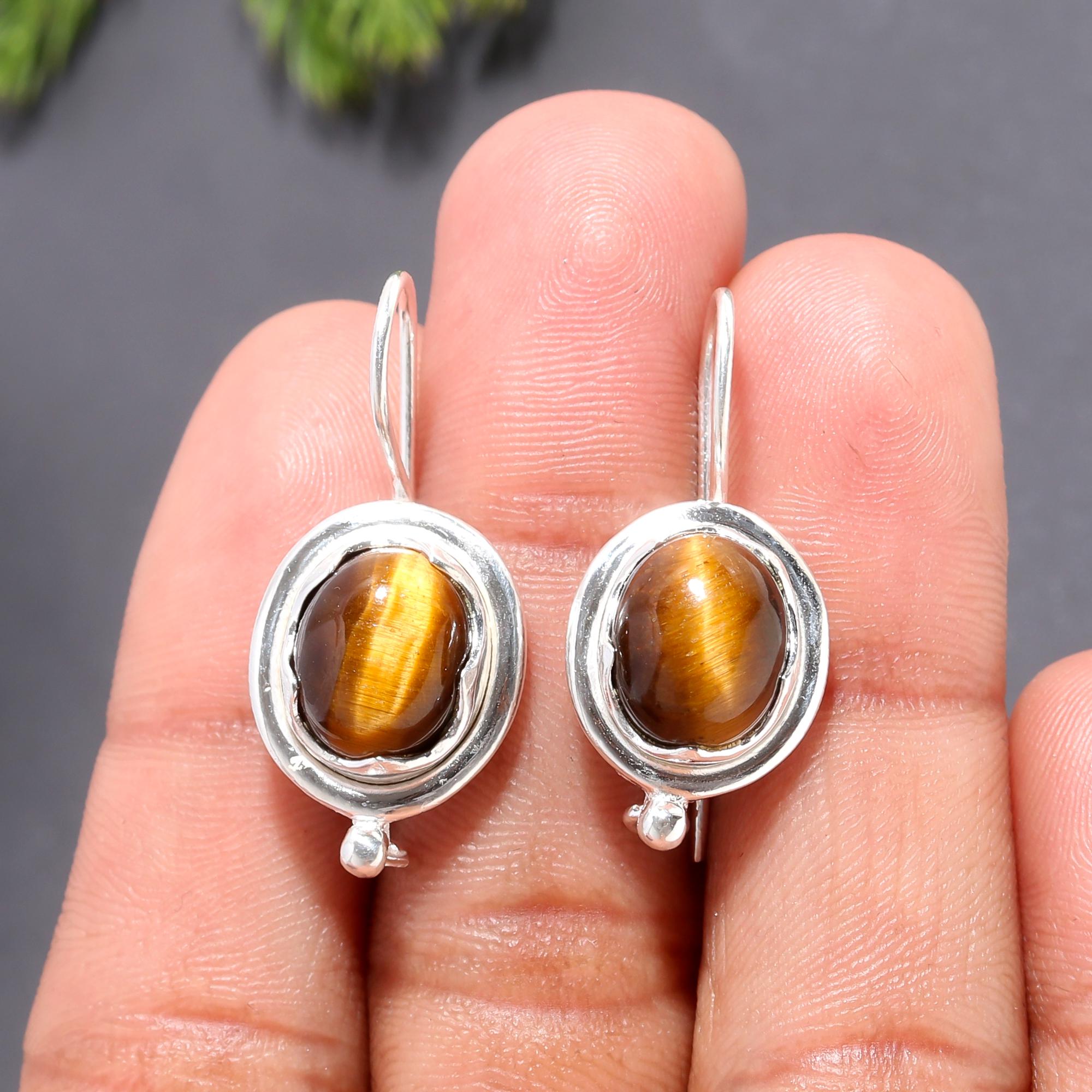 925 Silver Tiger Eye Dangle Earrings