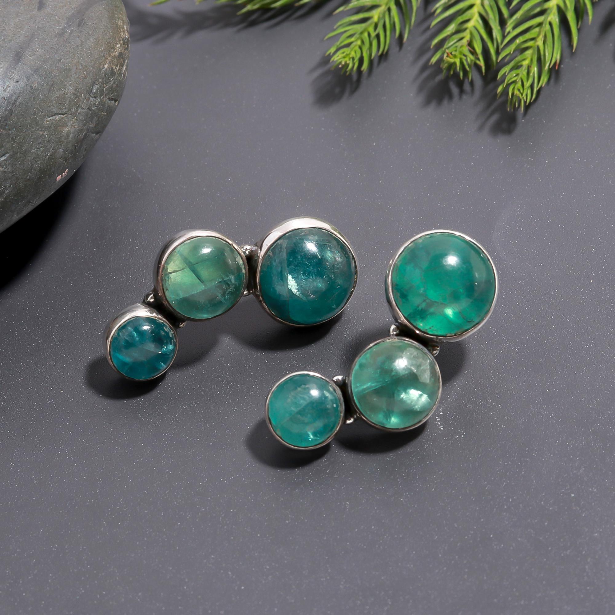 925 Silver Fluorite Cluster Stud Earrings