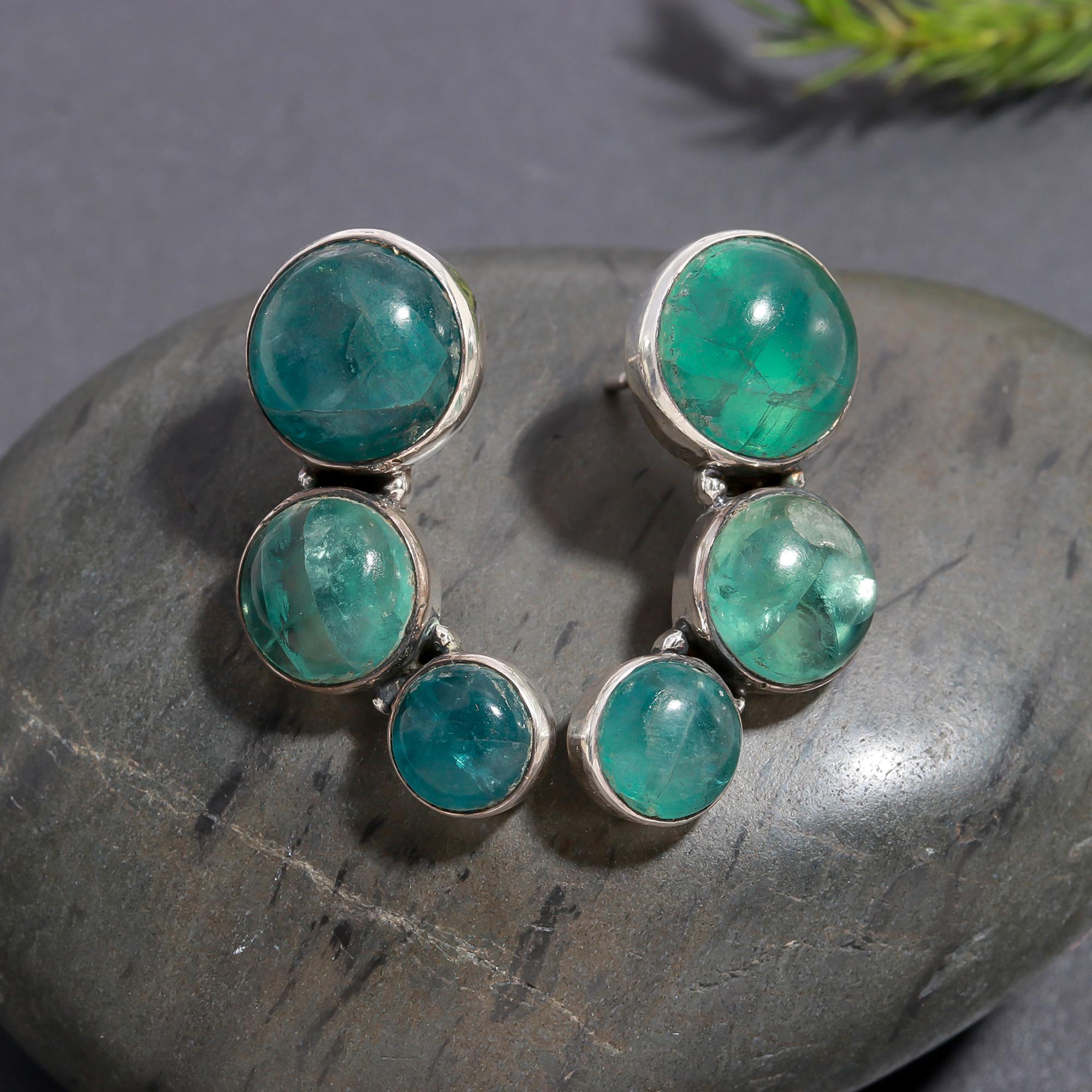 925 Silver Fluorite Cluster Stud Earrings