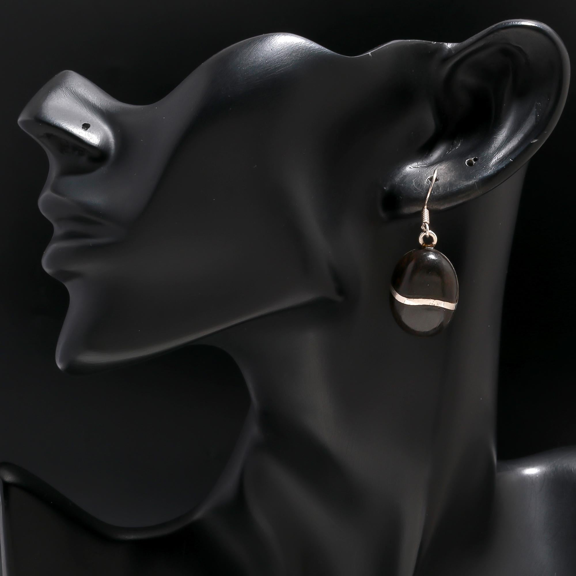 925 Silver Ebony Wood Dangle Earrings