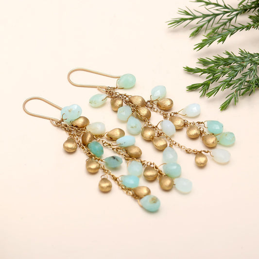 Designer Brass Grapevine Peruvian Opal Drop Earrings