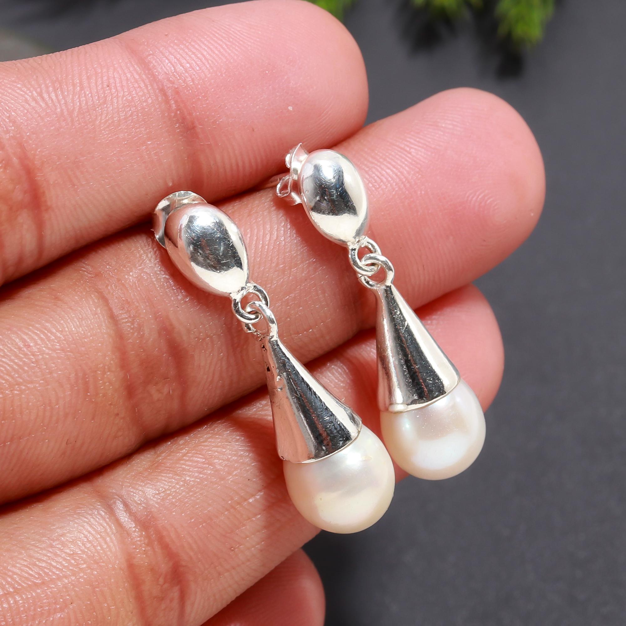 925 Silver Teardrop Pearl Drop Earrings