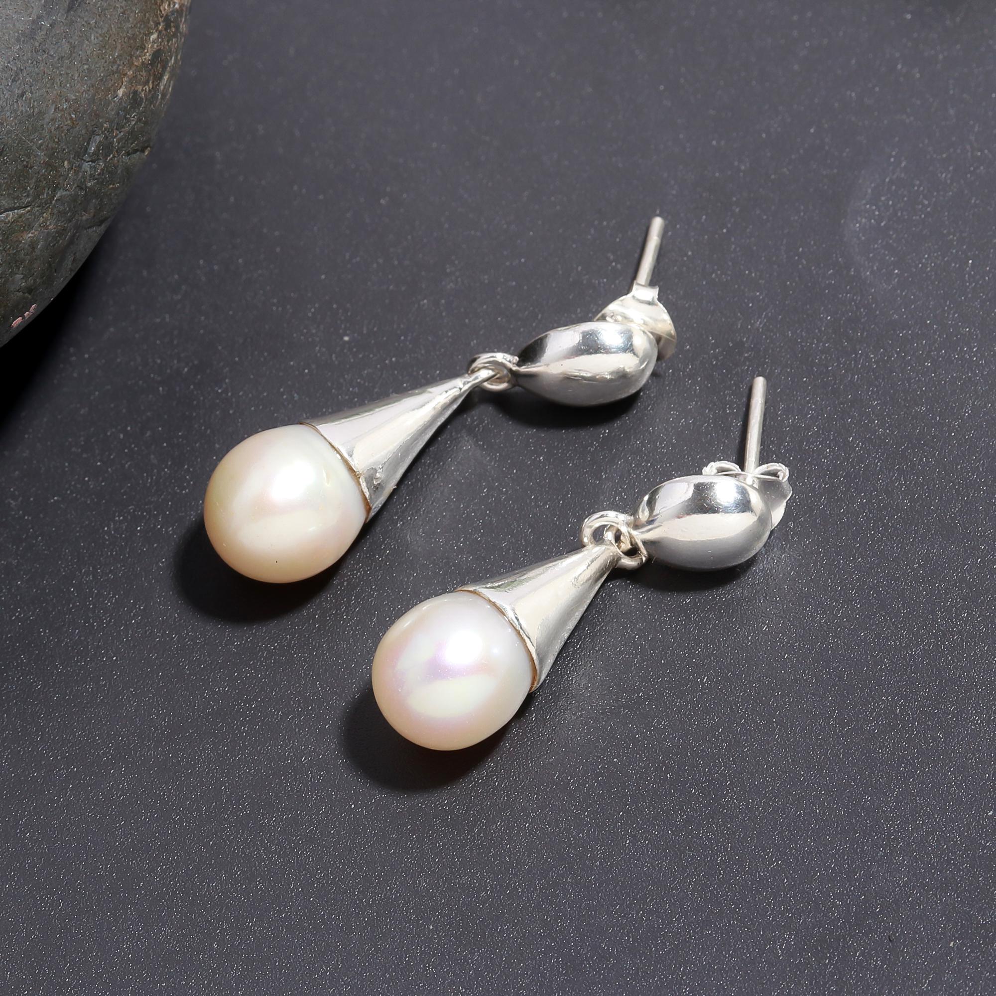 925 Silver Teardrop Pearl Drop Earrings