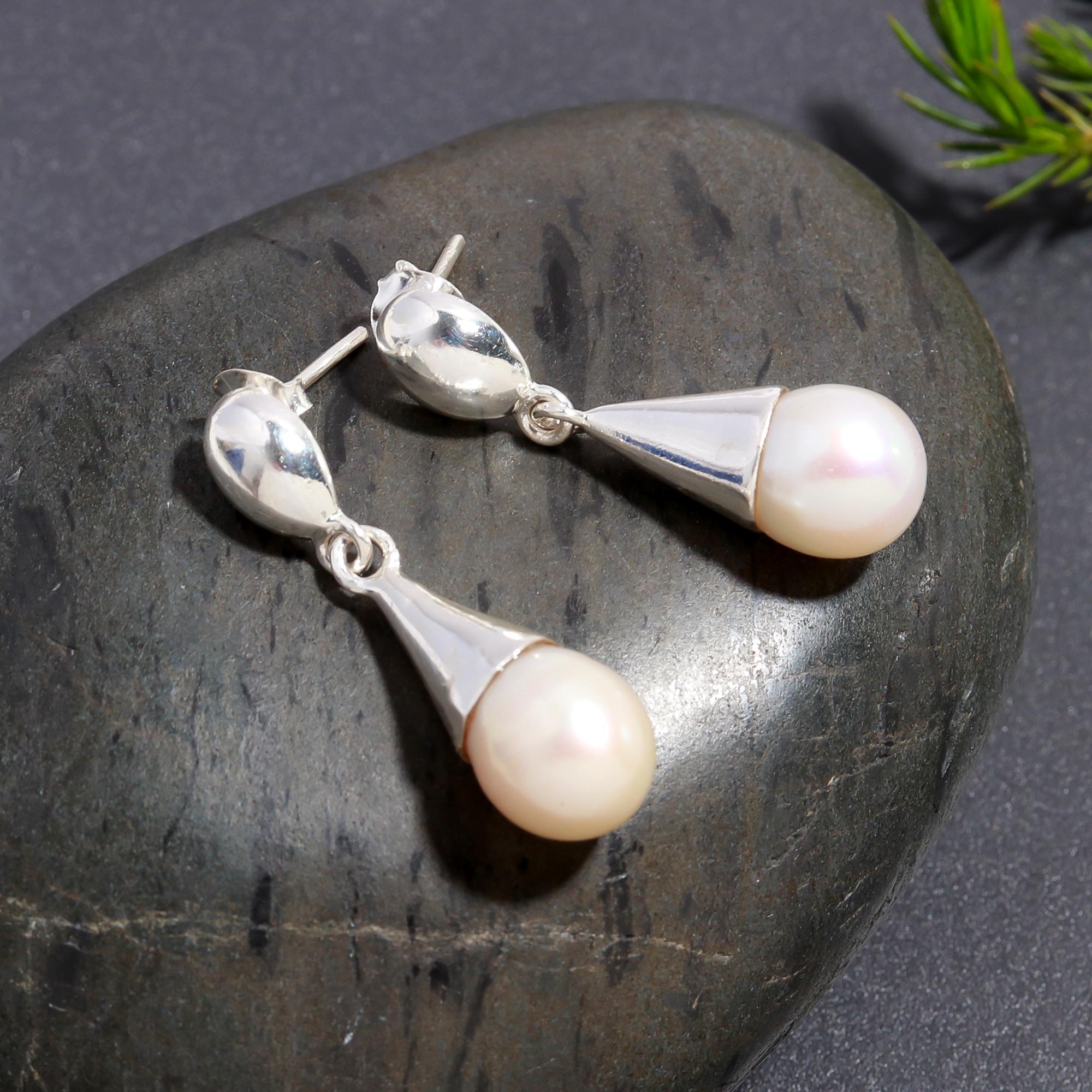 925 Silver Teardrop Pearl Drop Earrings