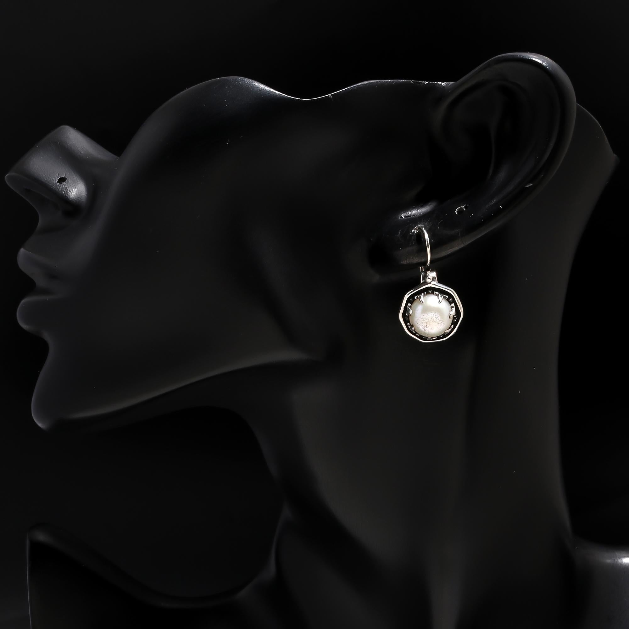 925 Silver Round Pearl Dangle Earrings