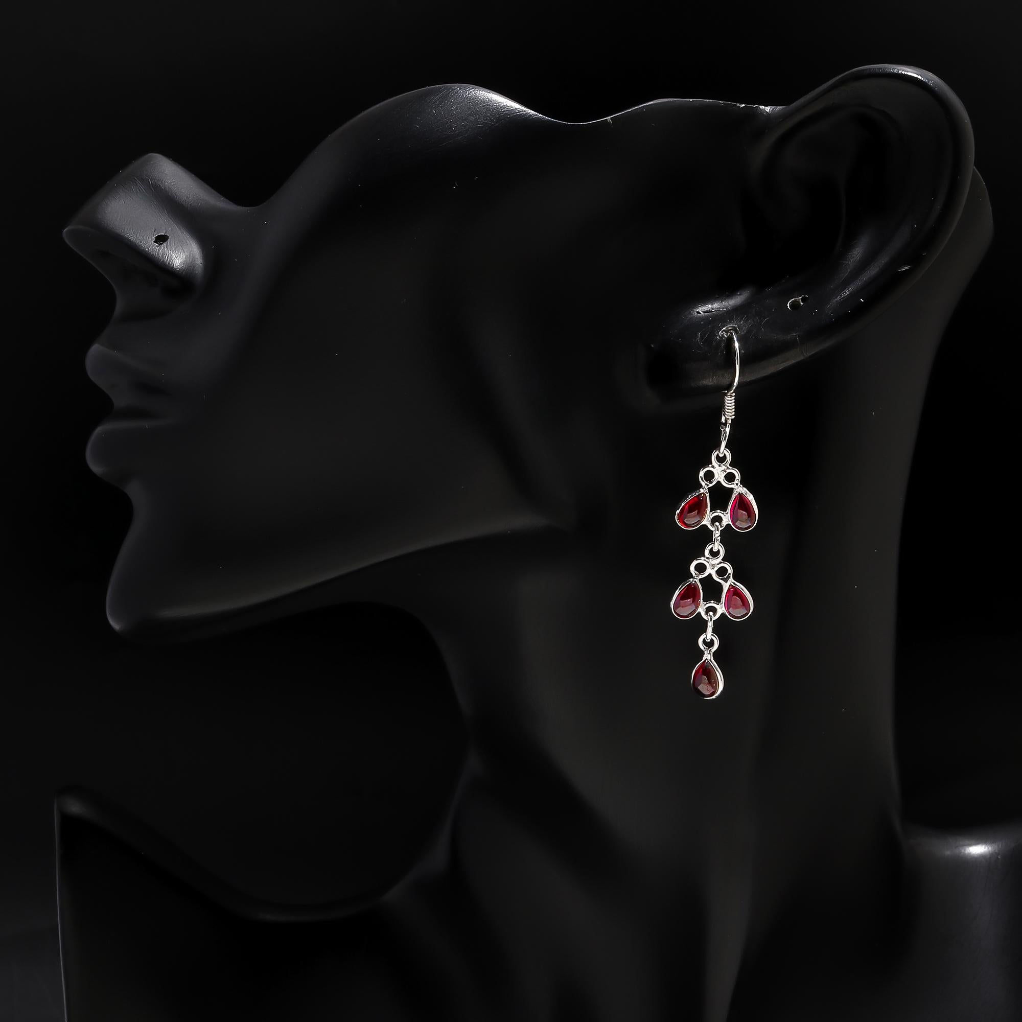 925 Silver Multi-Garnet Dangle Earrings