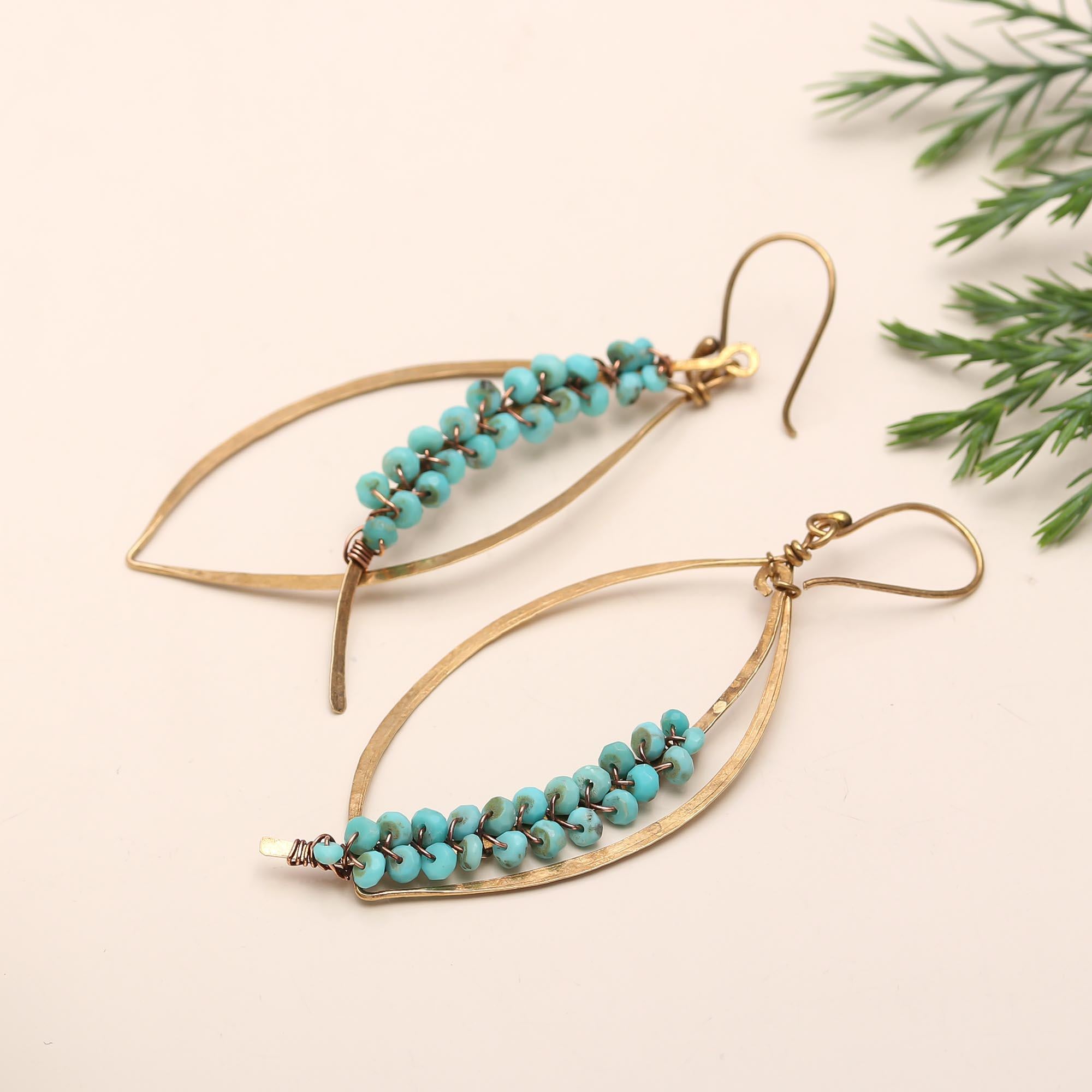 Designer Brass Turquoise Drop Earrings