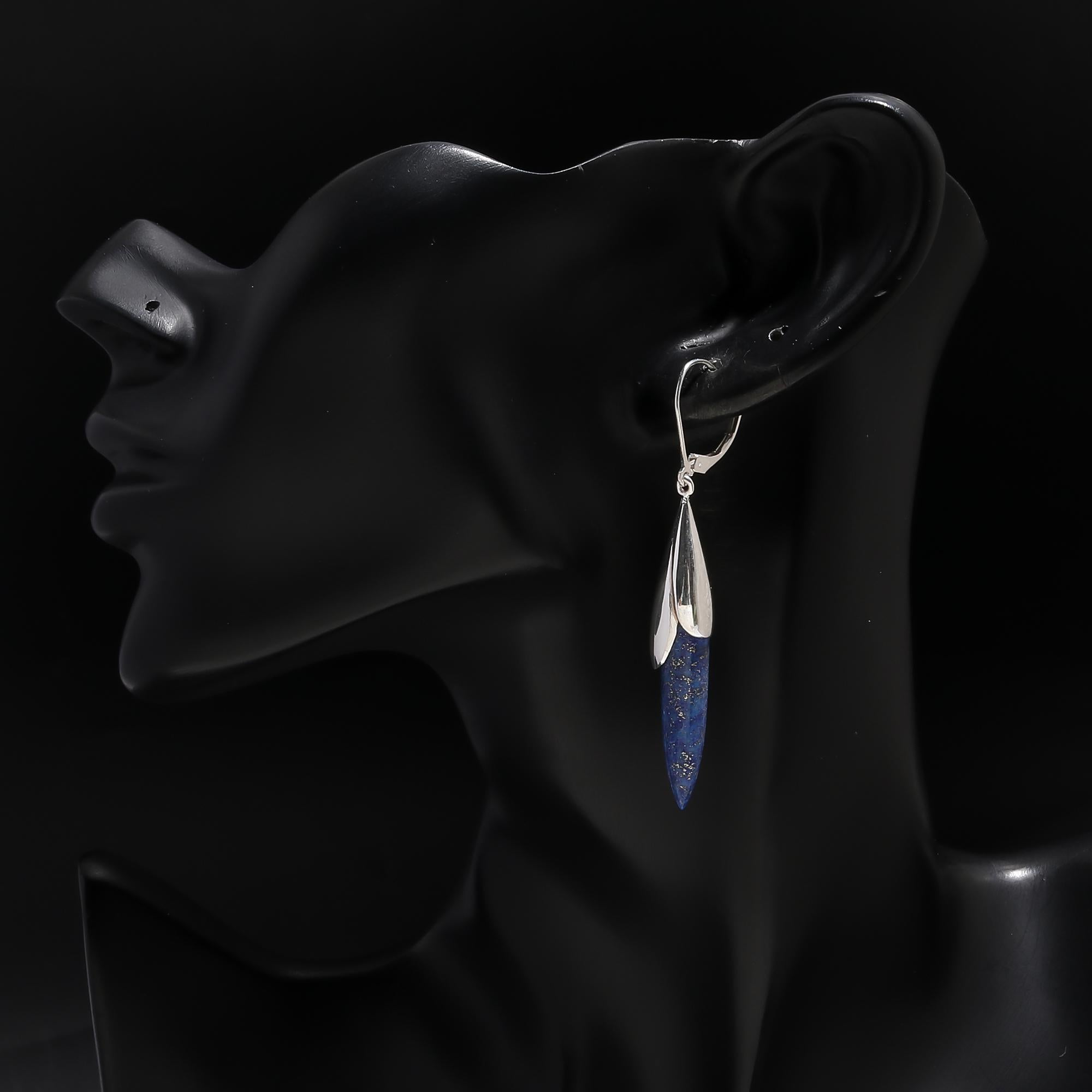925 Silver Long Lapis Lazuli Spike Drop Earrings