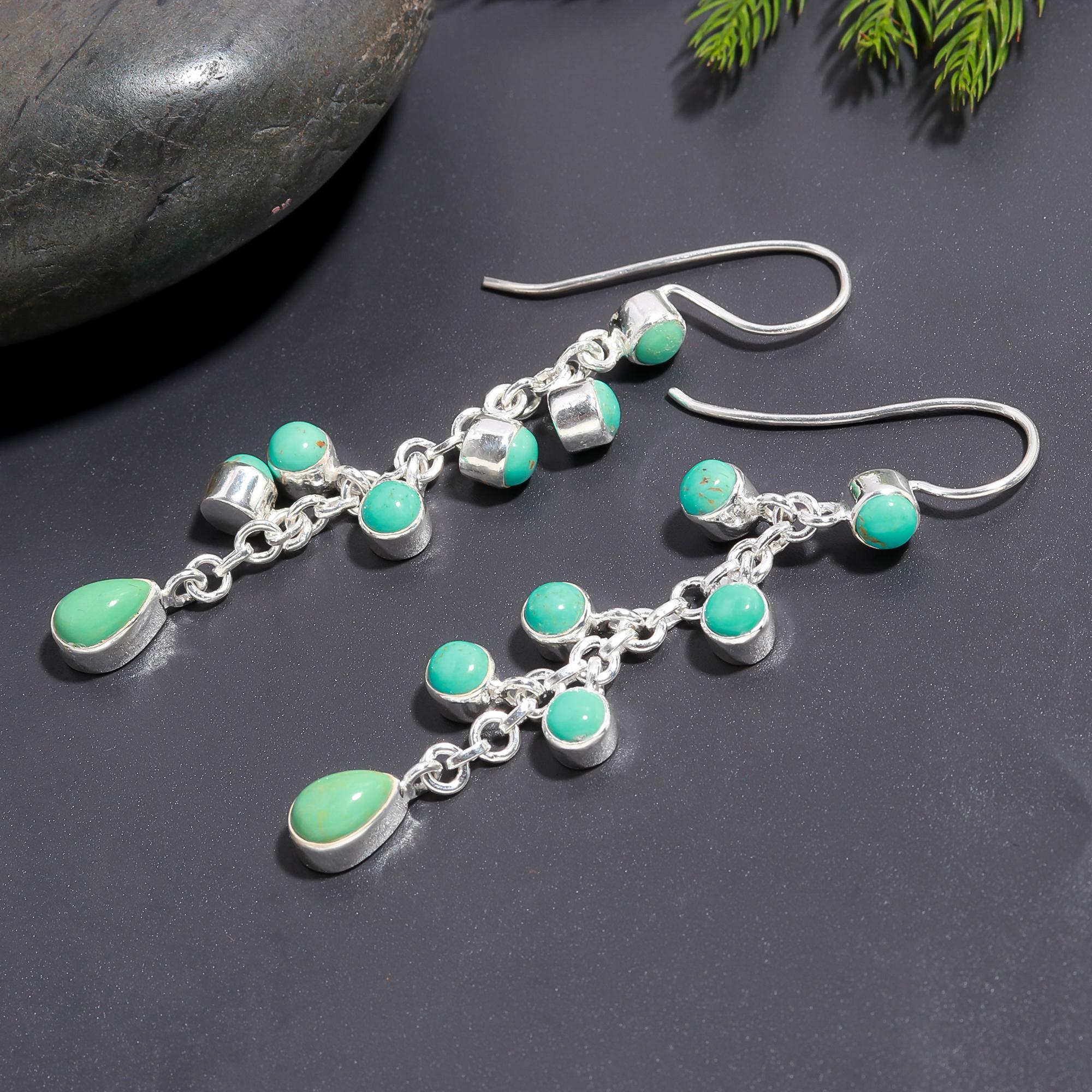925 Silver Multi Turquoise Dangle Earrings