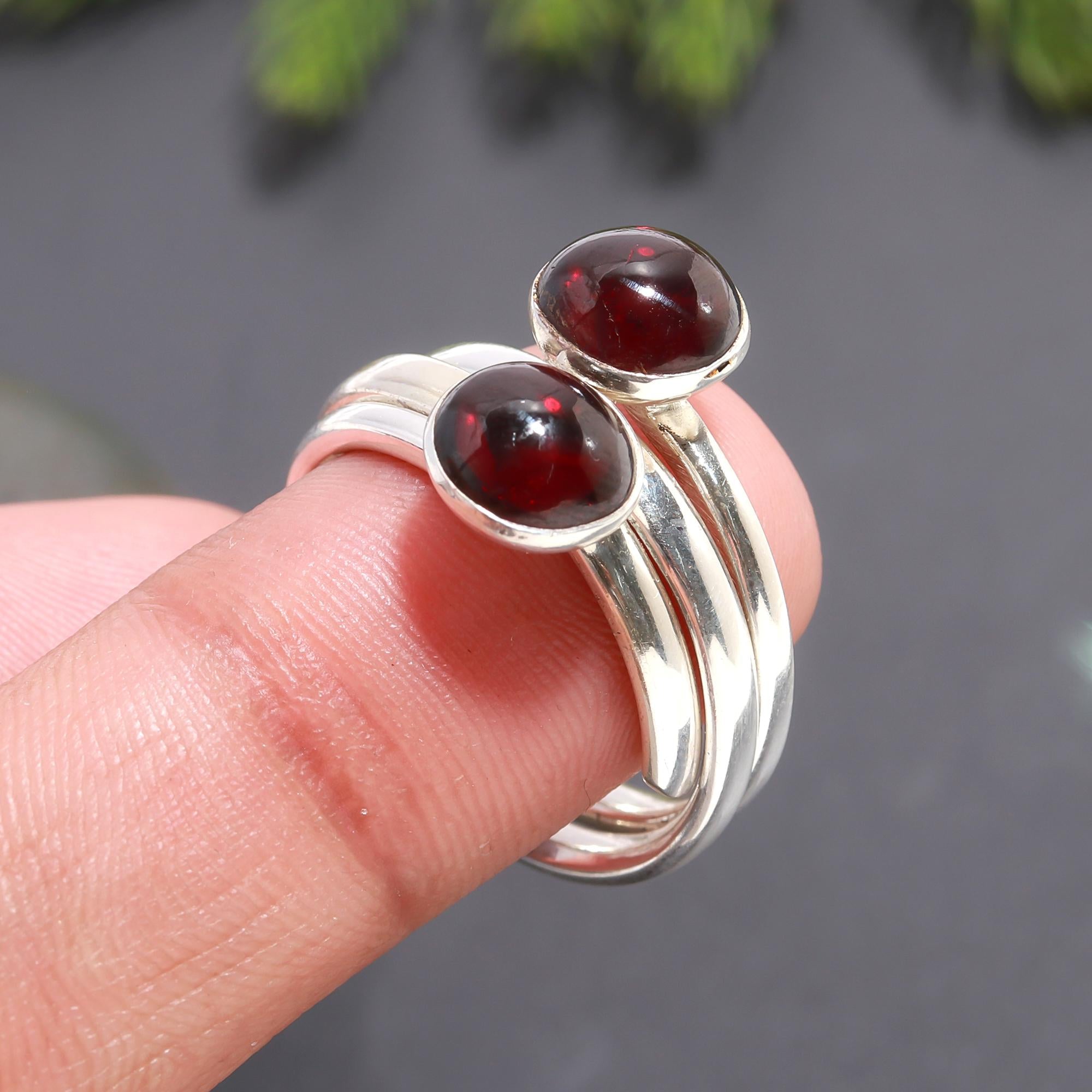 925 Silver Double Garnet Adjustable Ring