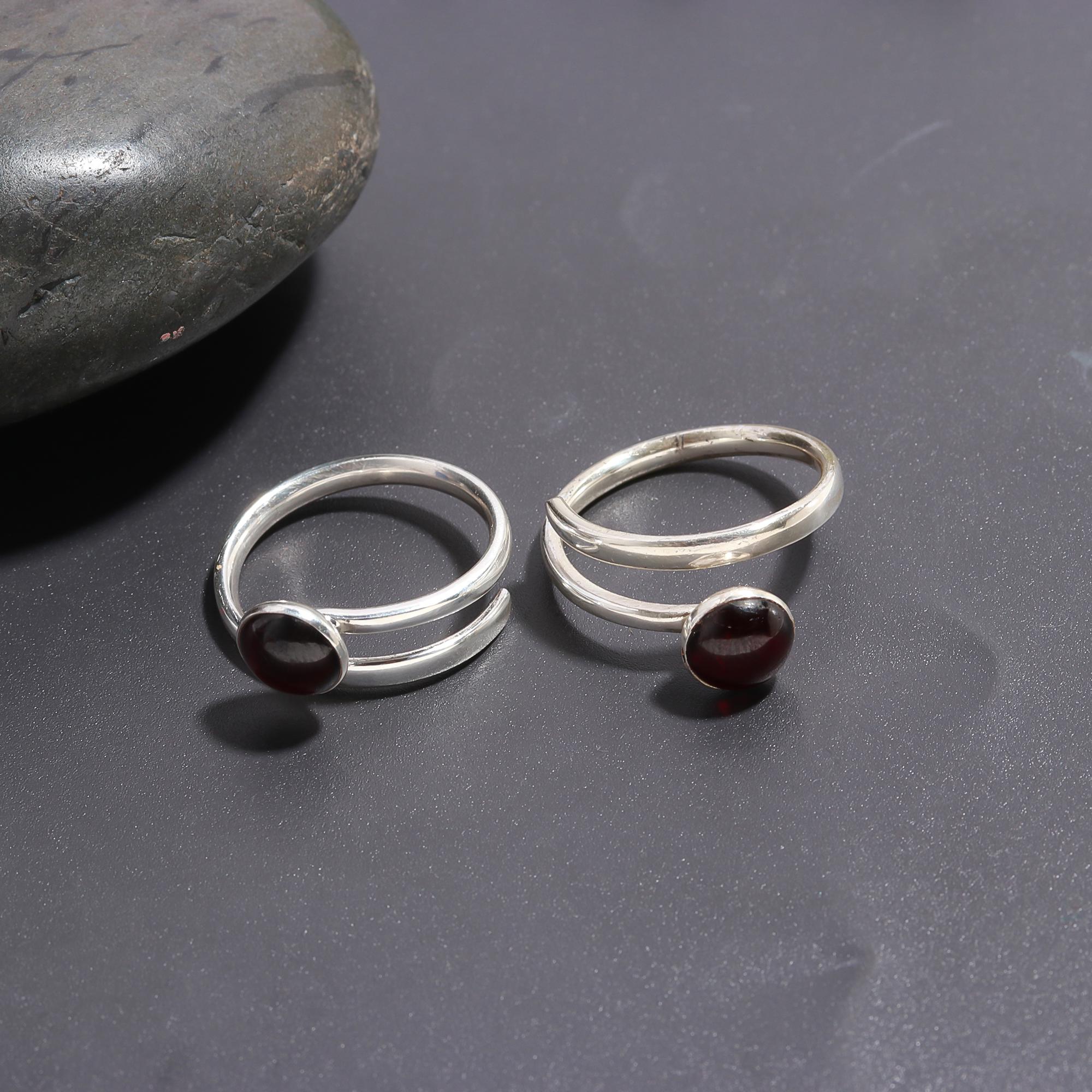 925 Silver Double Garnet Adjustable Ring