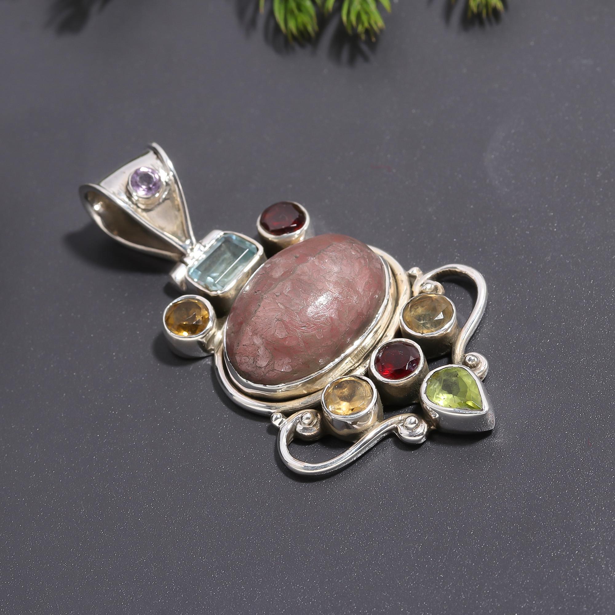 925 Silver Multi Gemstone Pendant