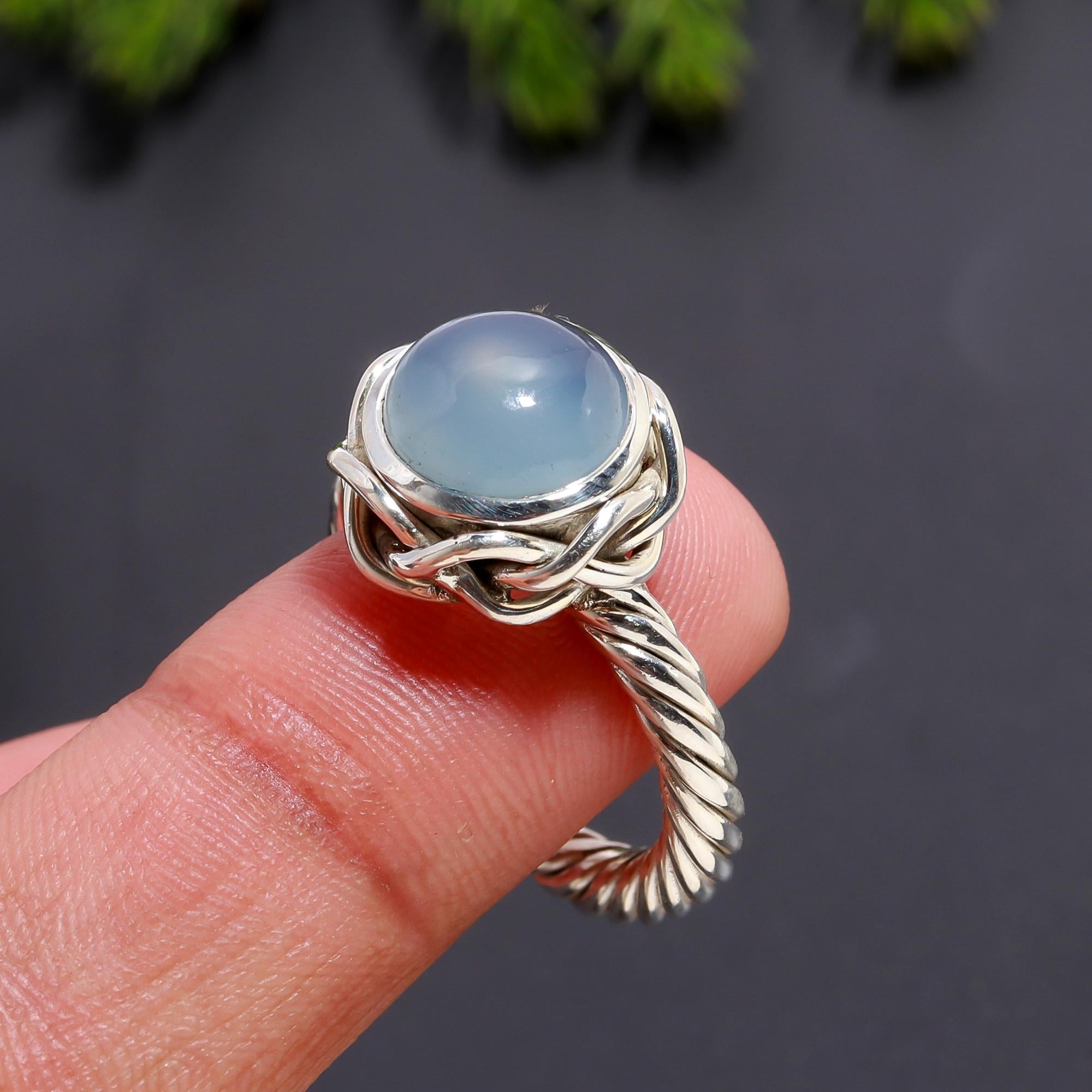 925 Silver Blue Chalcedony Ring