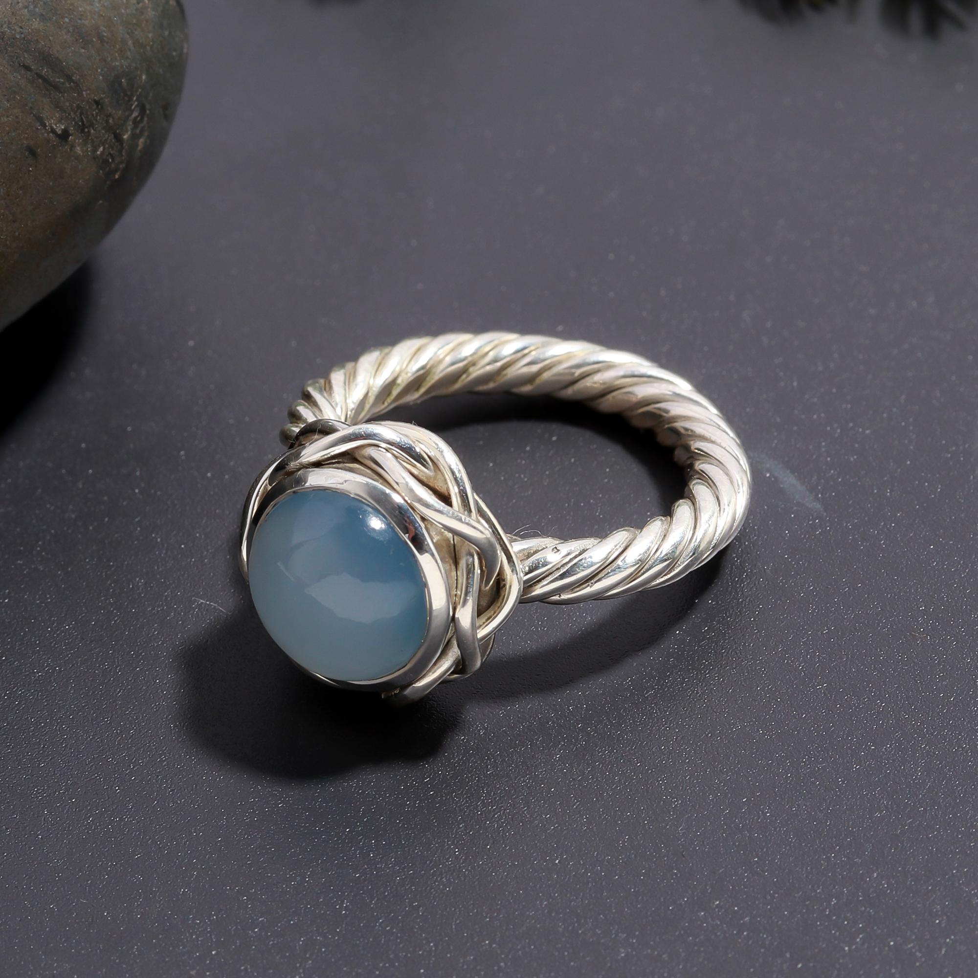 925 Silver Blue Chalcedony Ring