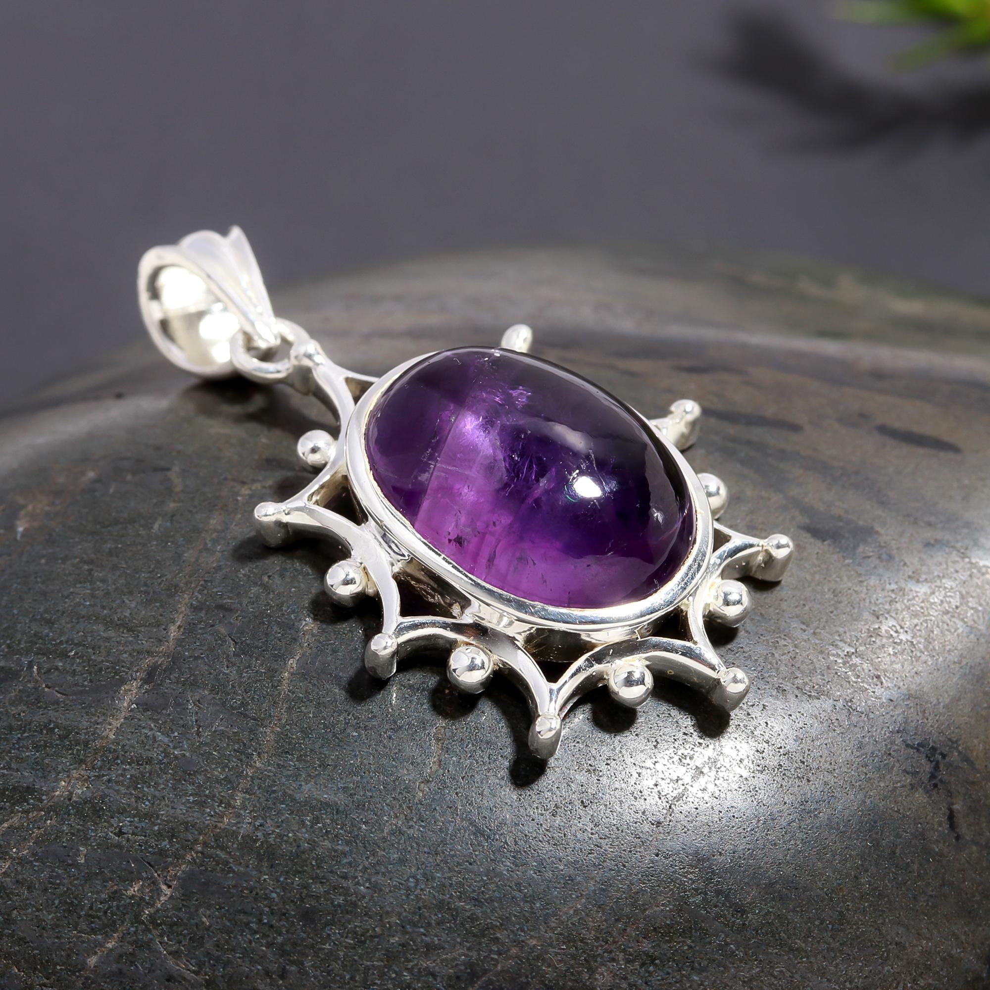 925 Silver Ornate Amethyst Pendant