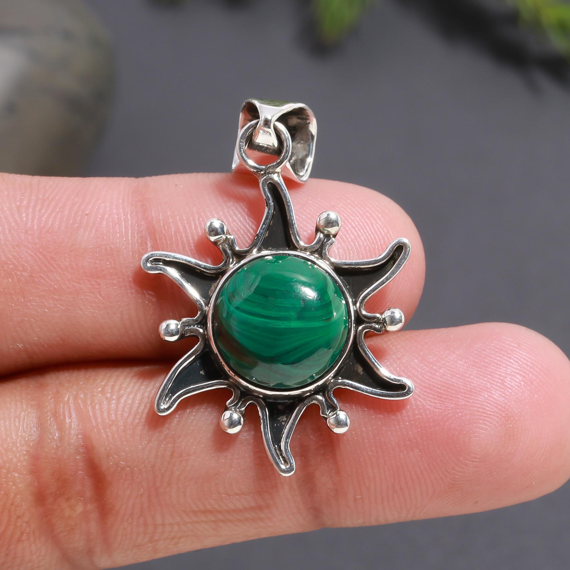 925 Silver Sunburst Malachite Pendant