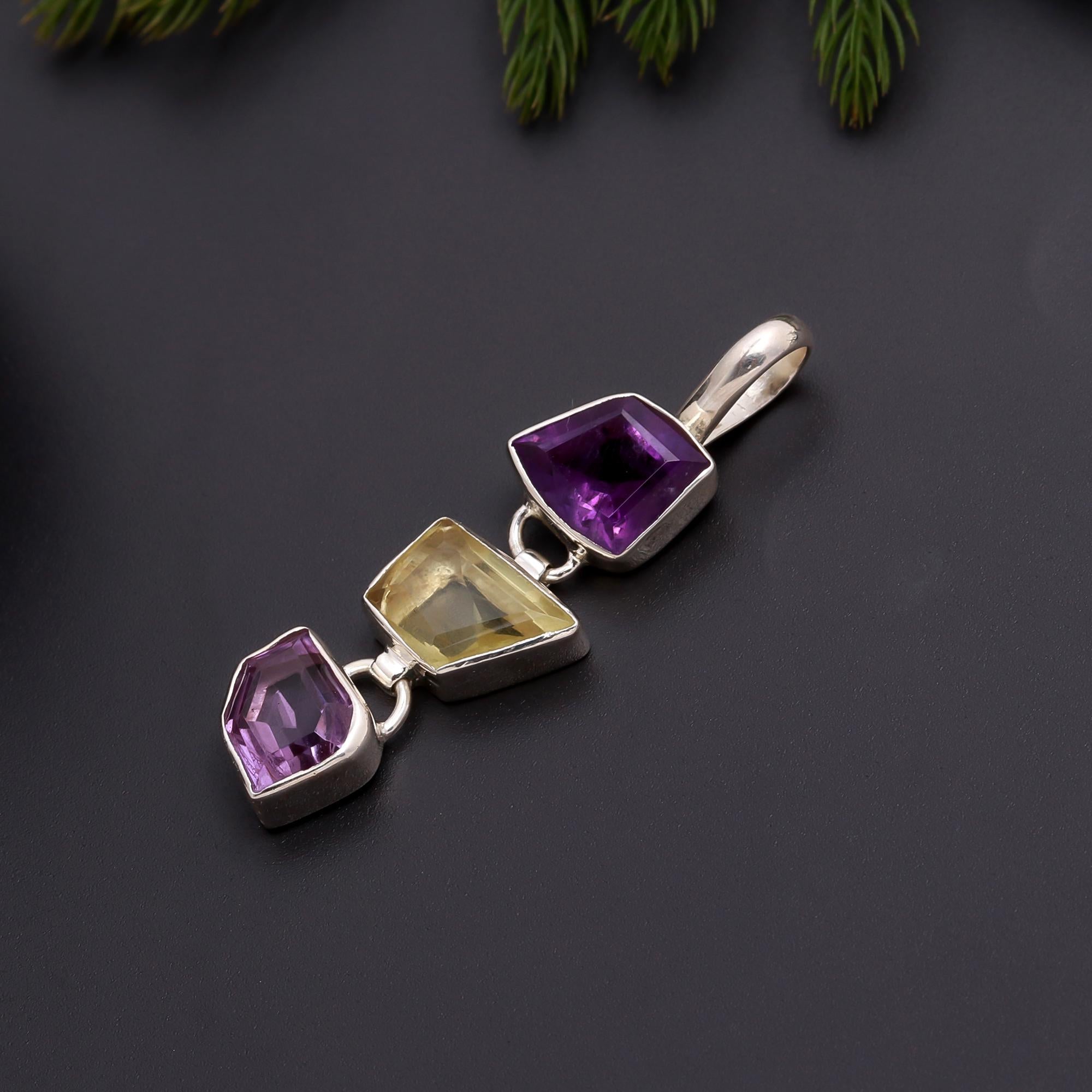 925 Silver Multi-Gemstone Pendant