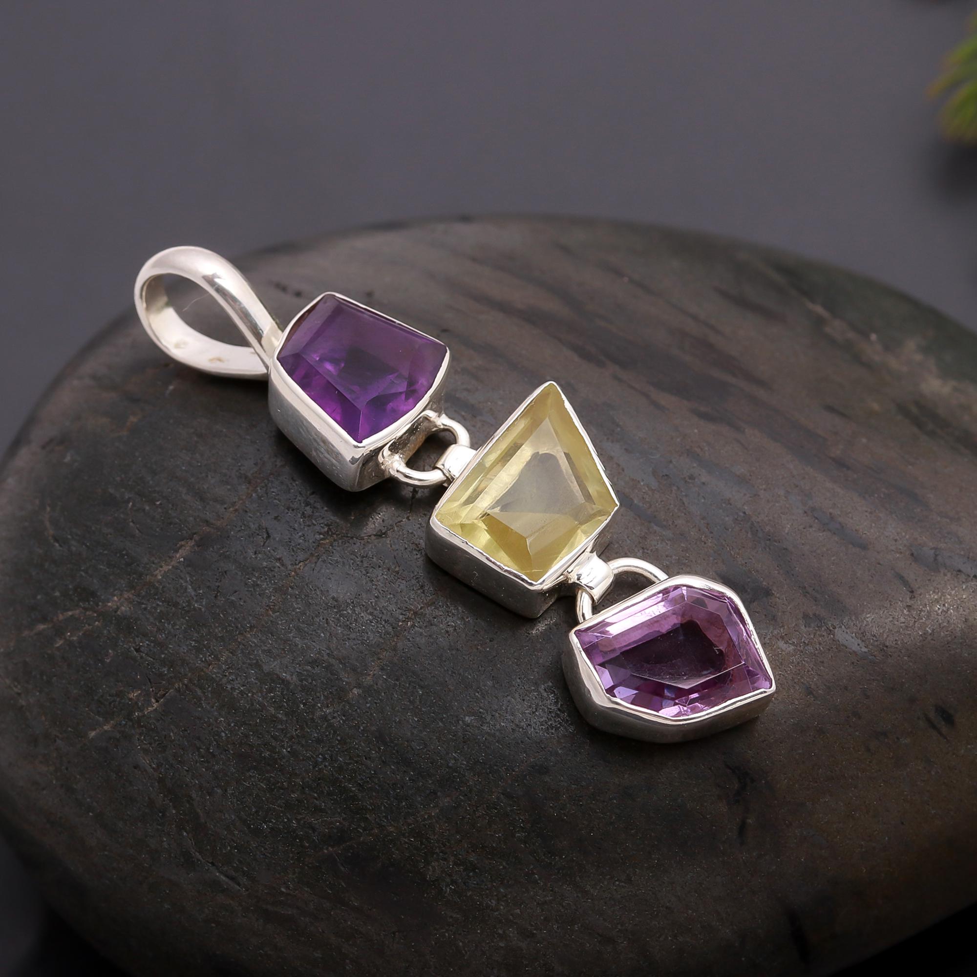 925 Silver Multi-Gemstone Pendant