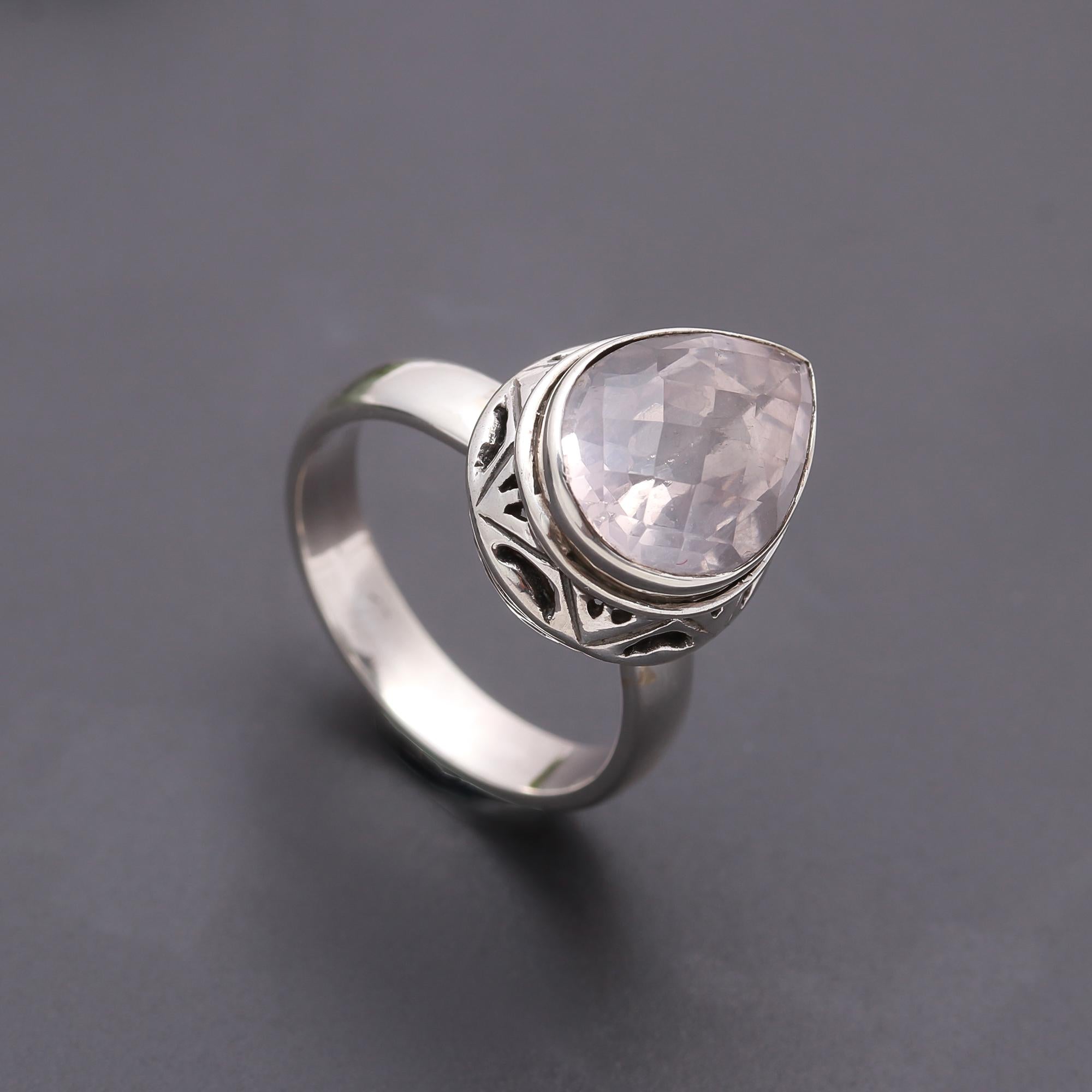 925 Silver Rose Quartz Ring