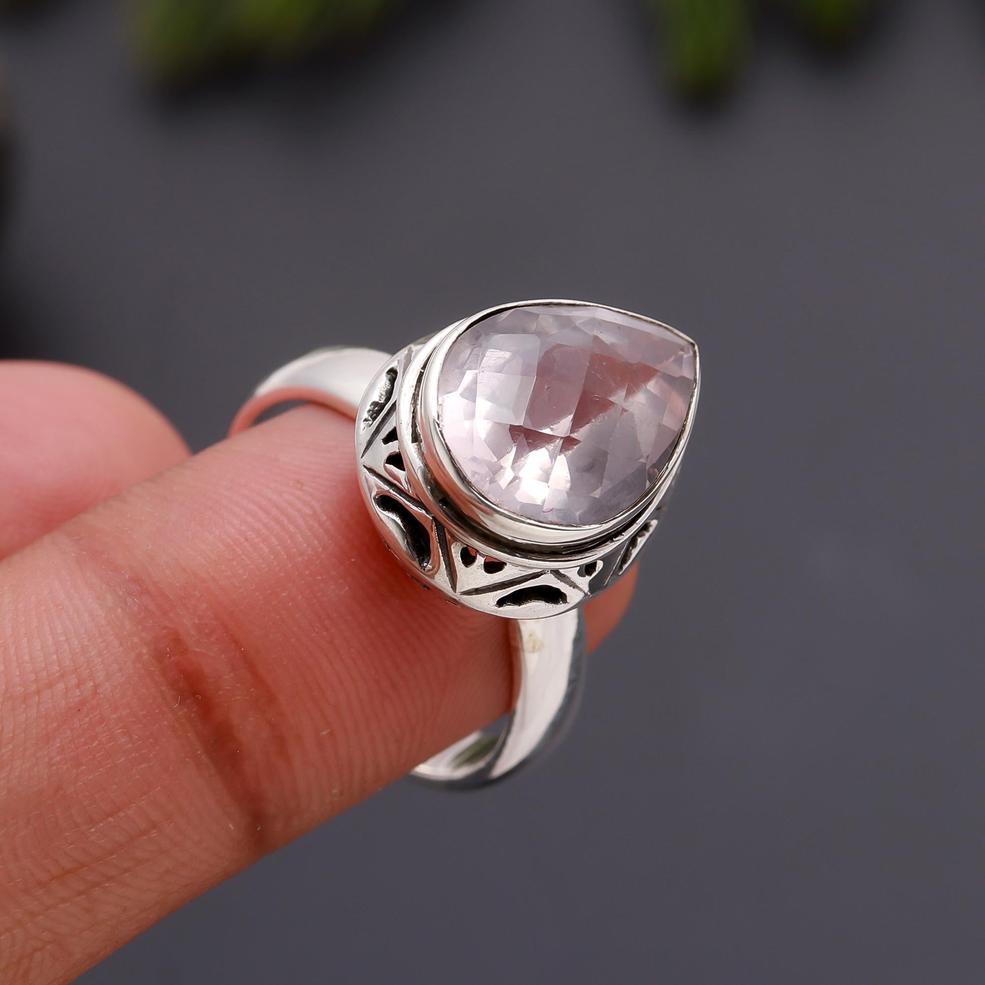 925 Silver Rose Quartz Ring