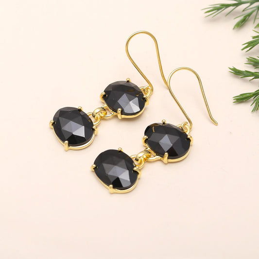 Designer Brass Earrings with Black Spinel Drops