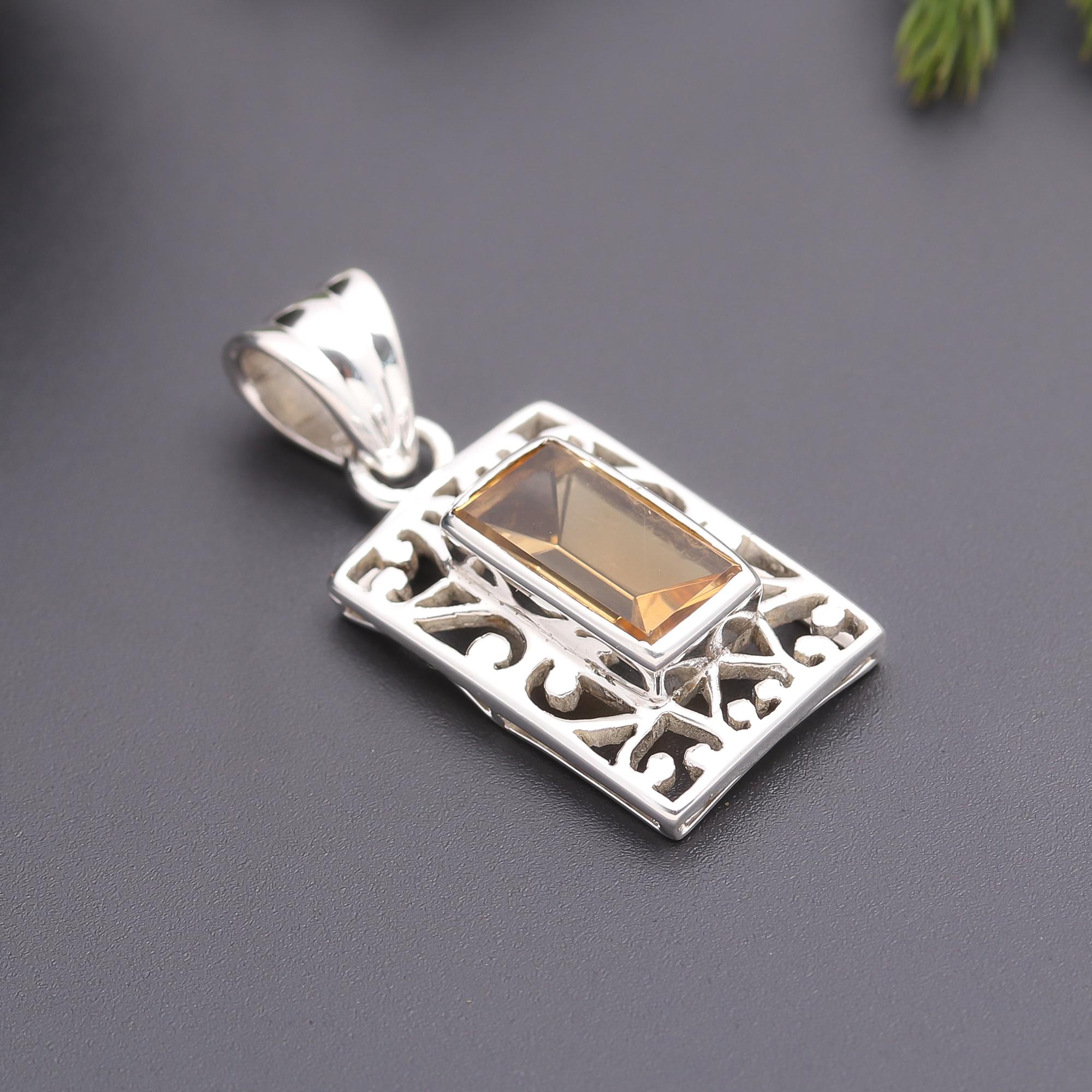 925 Silver Citrine Filigree Pendant