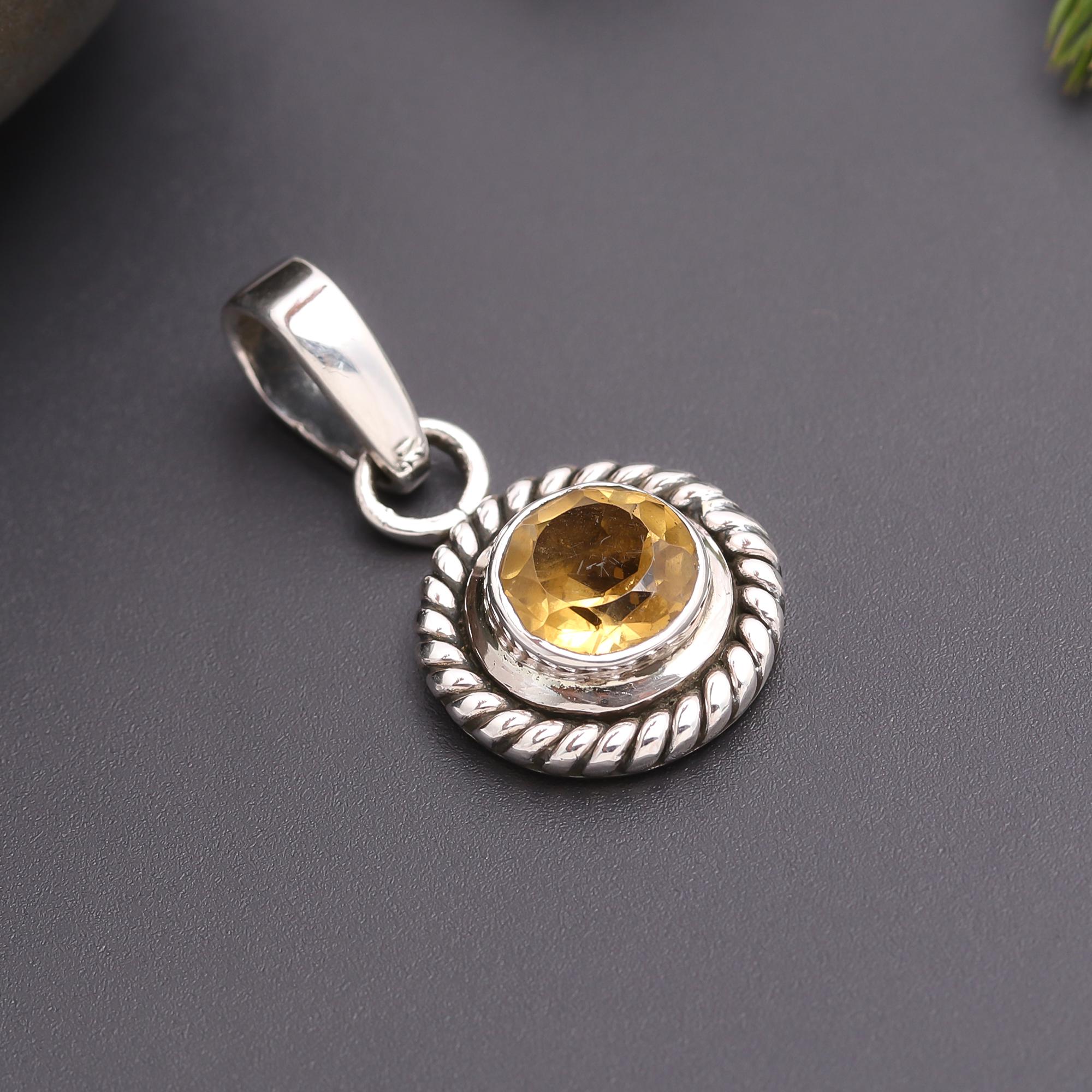 925 Silver Citrine Twisted Rope Pendant