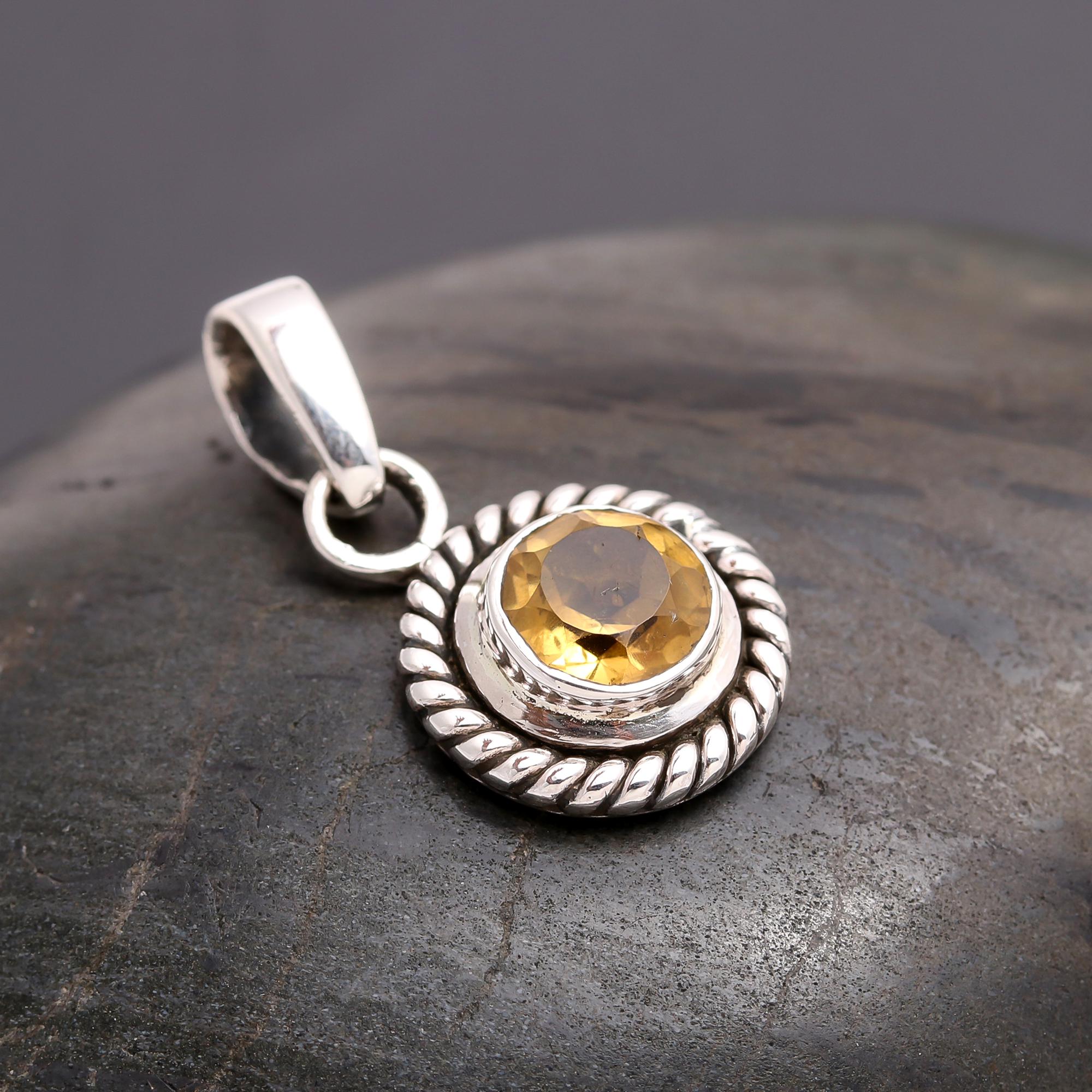925 Silver Citrine Twisted Rope Pendant