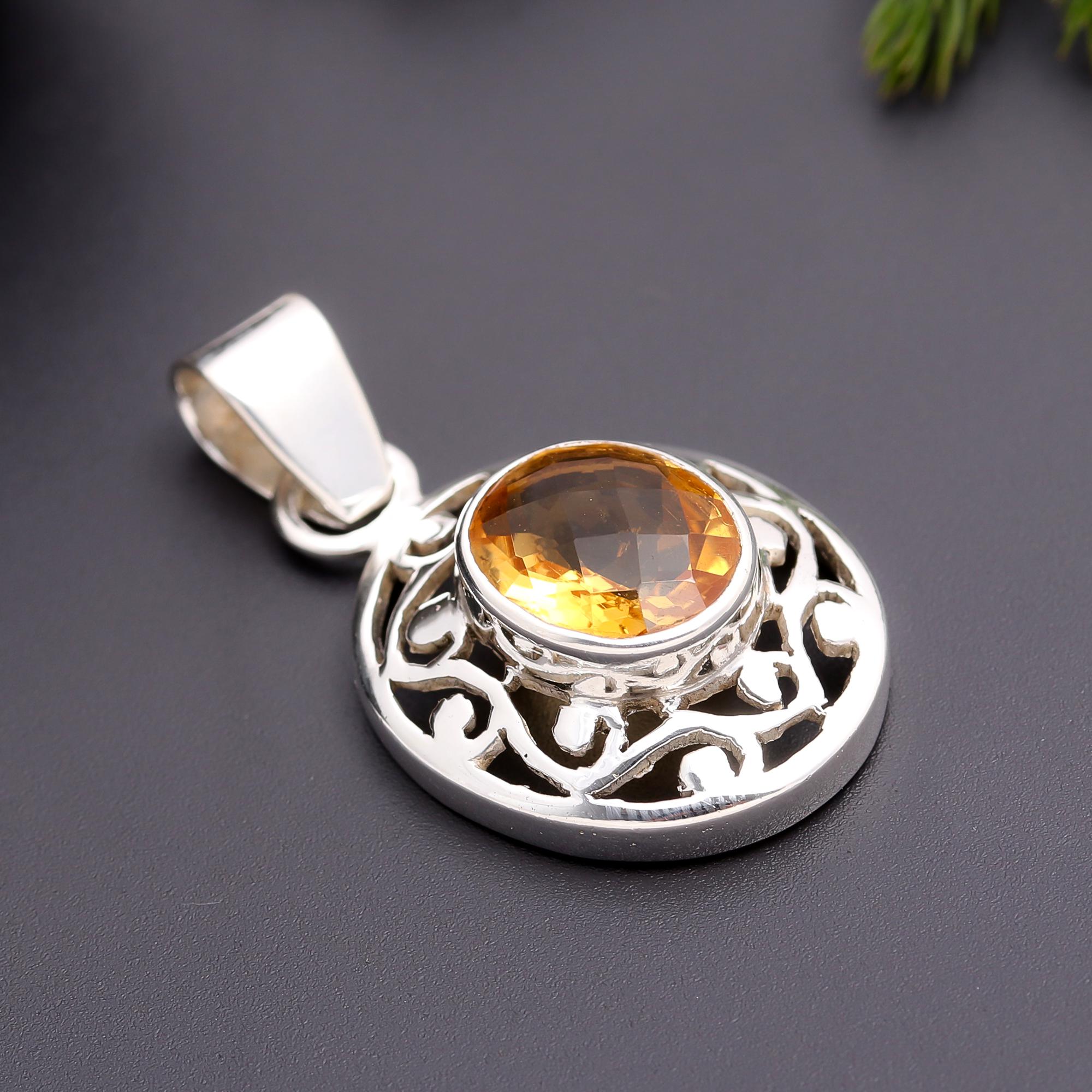 925 Silver Citrine Filigree Pendant