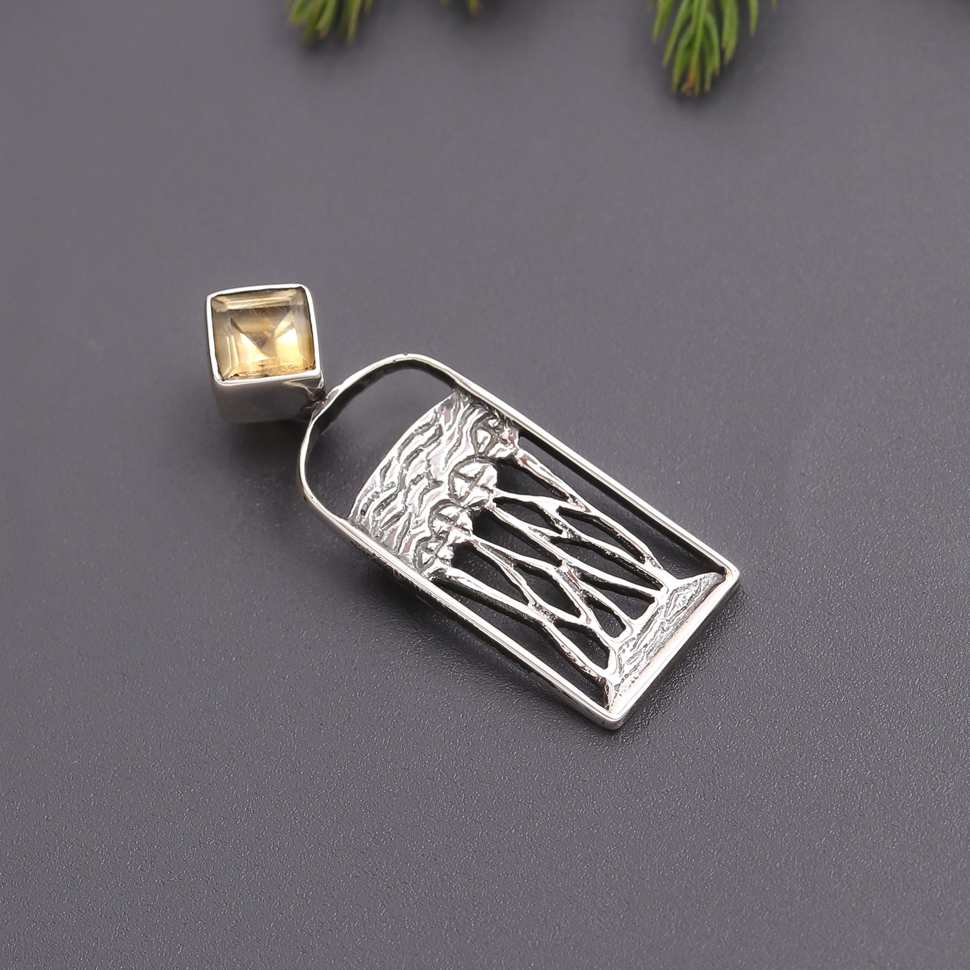 925 Silver Citrine Palm Tree Pendant