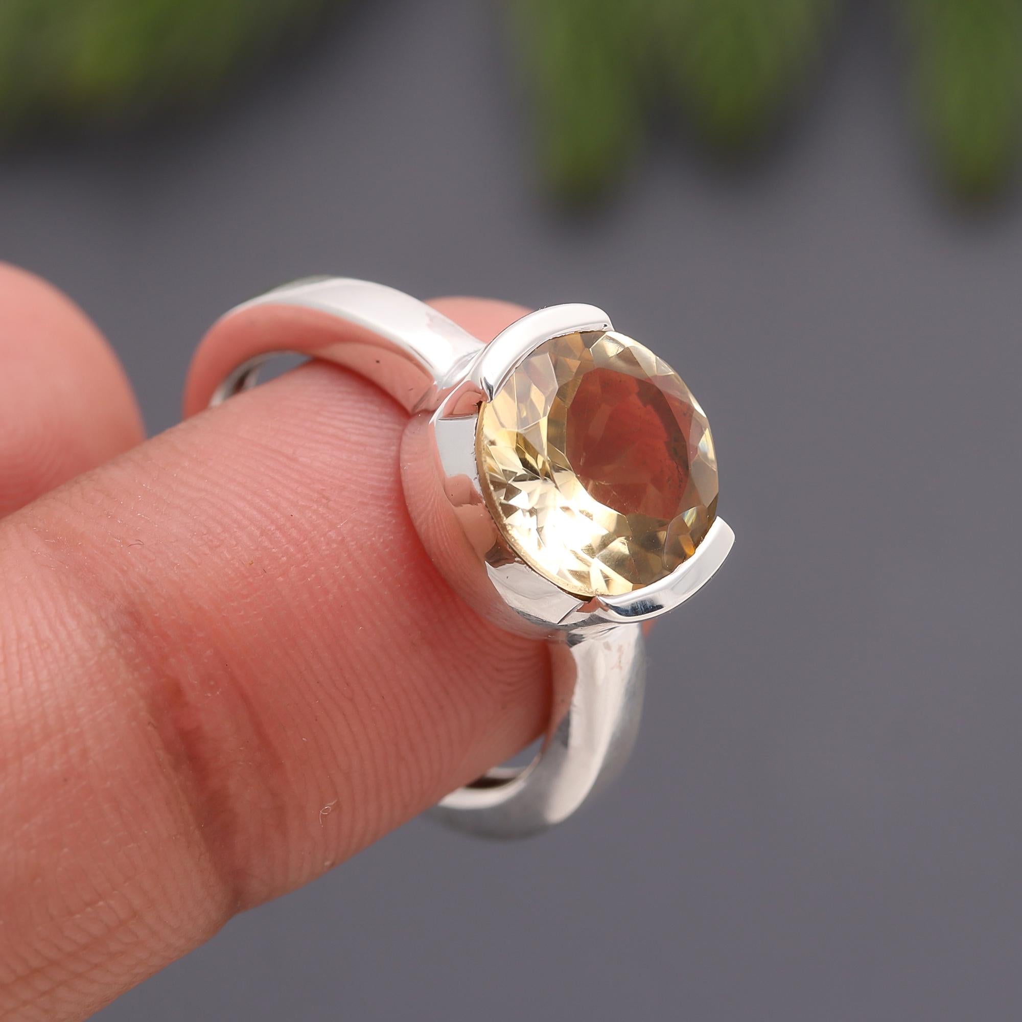 925 Silver Citrine Solitaire Ring