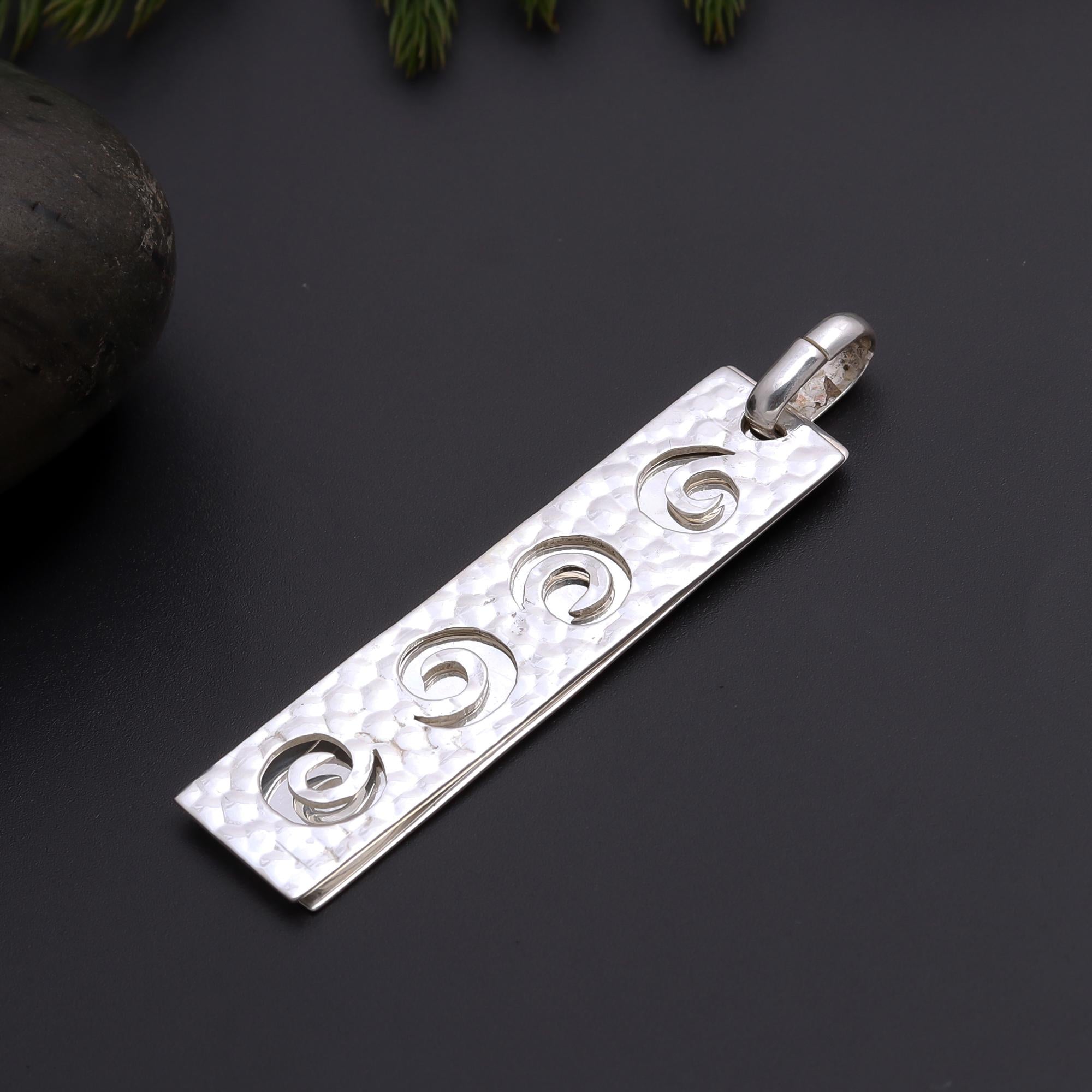925 Silver Hammered Spiral Bar Pendant