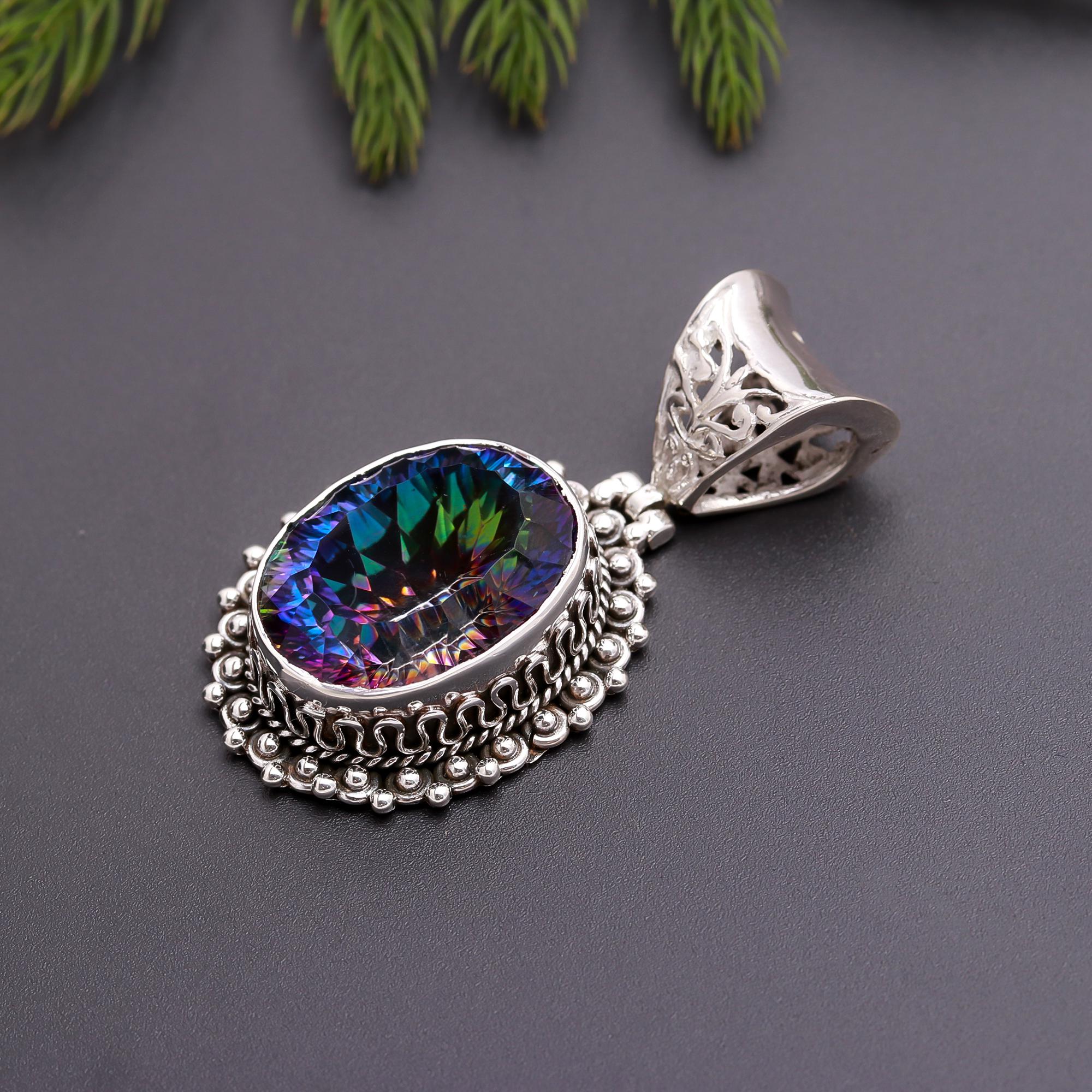 925 Silver Mystic Topaz Filigree Pendant