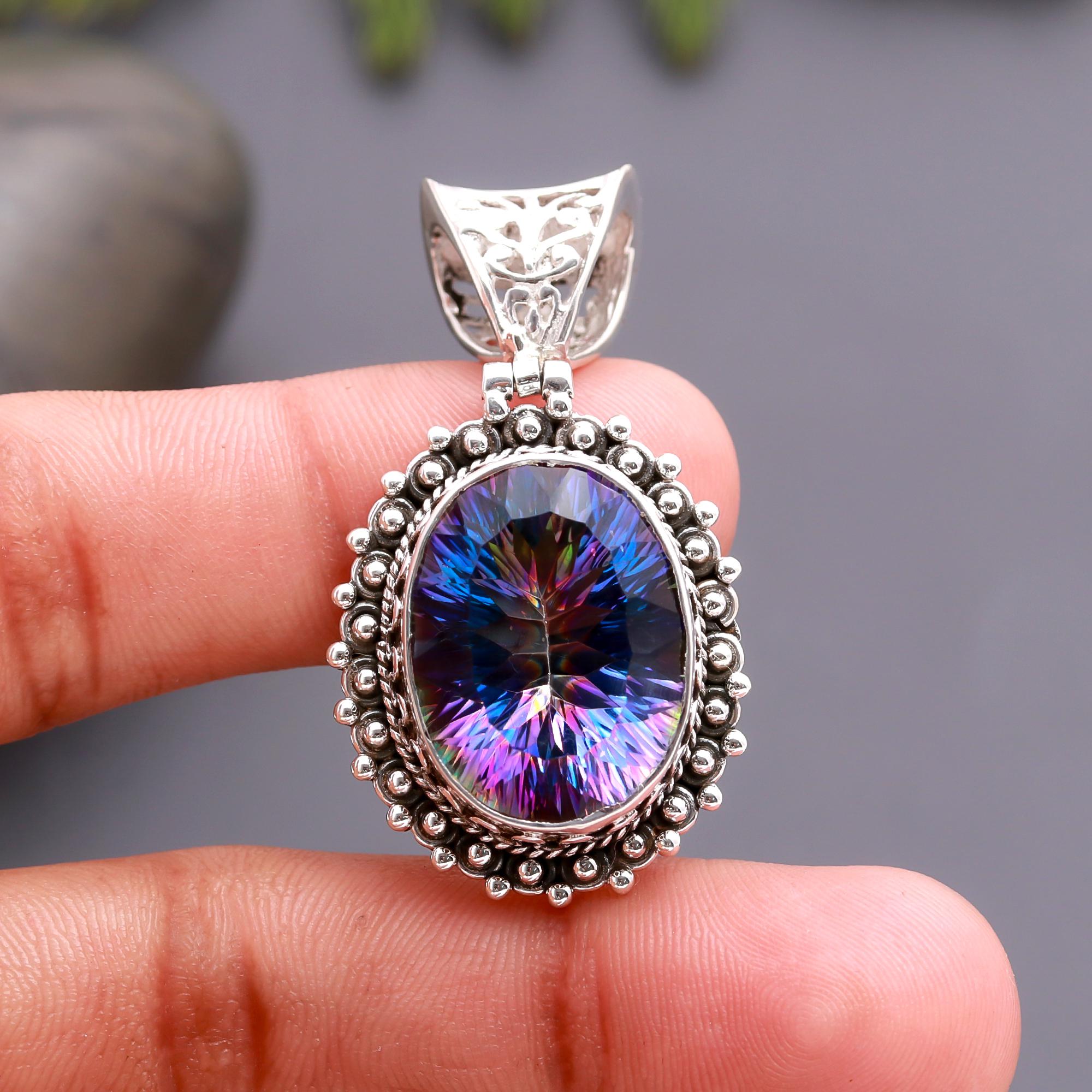 925 Silver Mystic Topaz Filigree Pendant