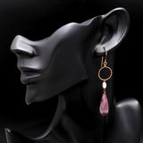 Designer Brass Strawberry Quartz and Silverite Drop Earrings