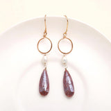 Designer Brass Strawberry Quartz and Silverite Drop Earrings