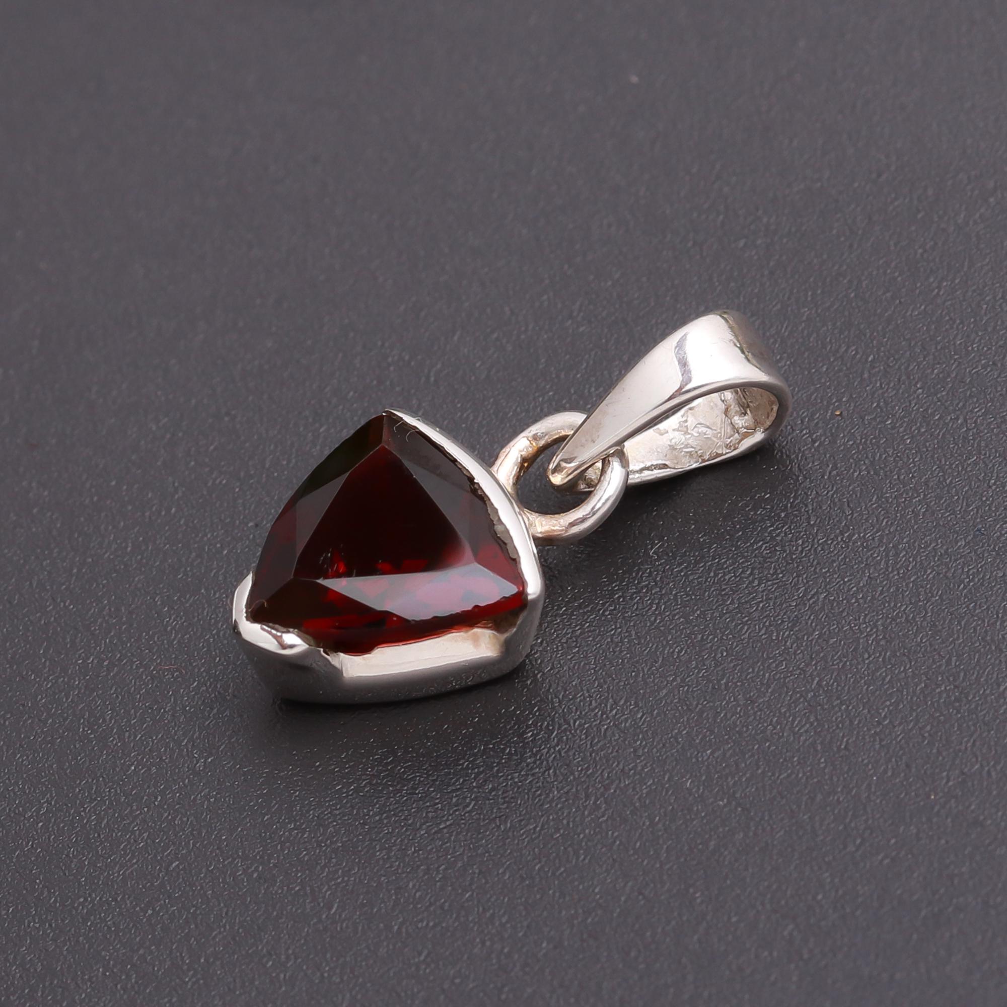 925 Silver Trillion Garnet Pendant