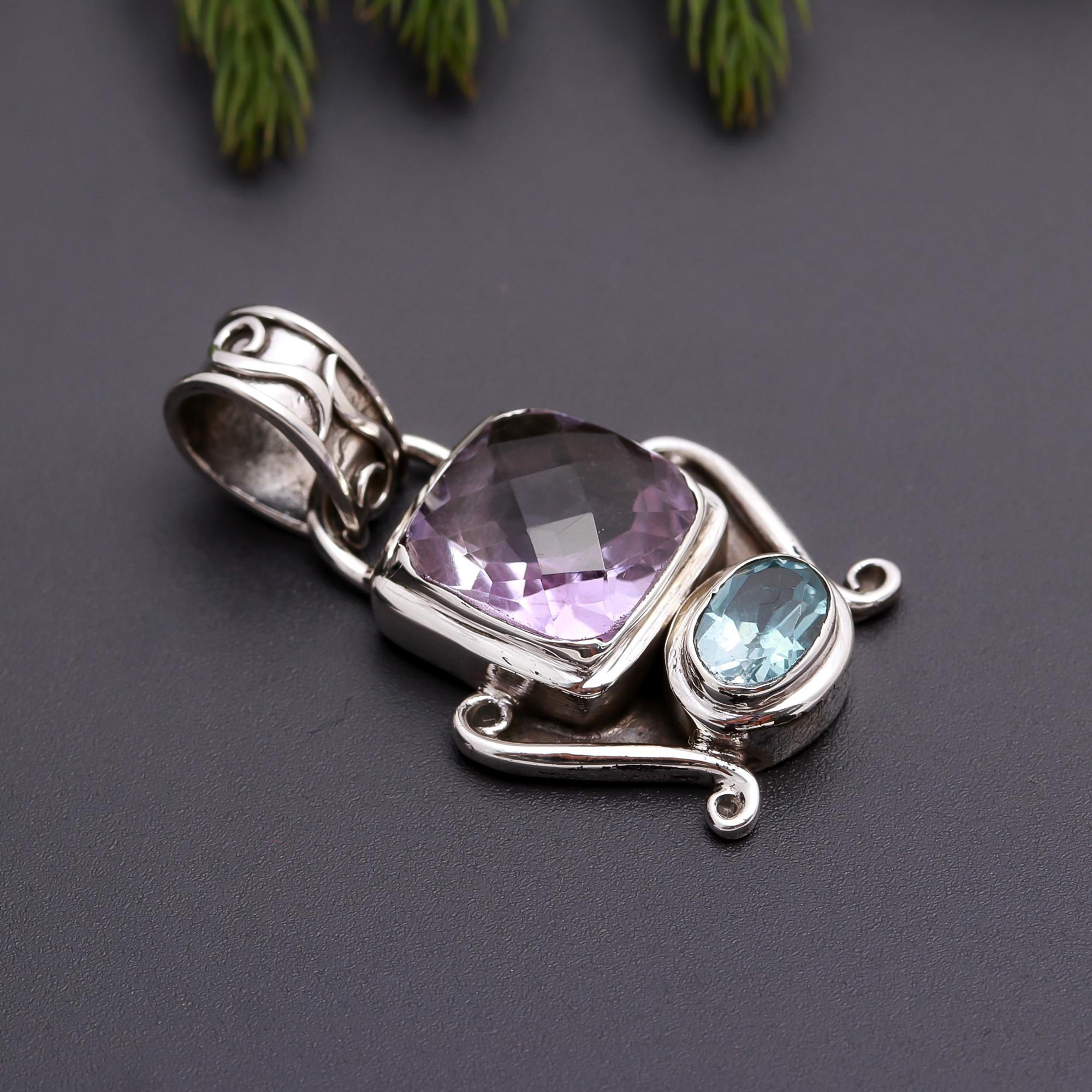 925 Silver Amethyst & Blue Topaz Pendant