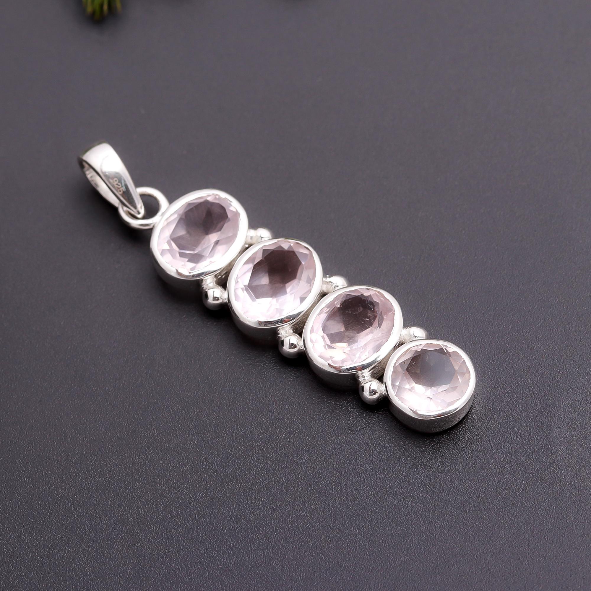 925 Silver Rose Quartz Pendant