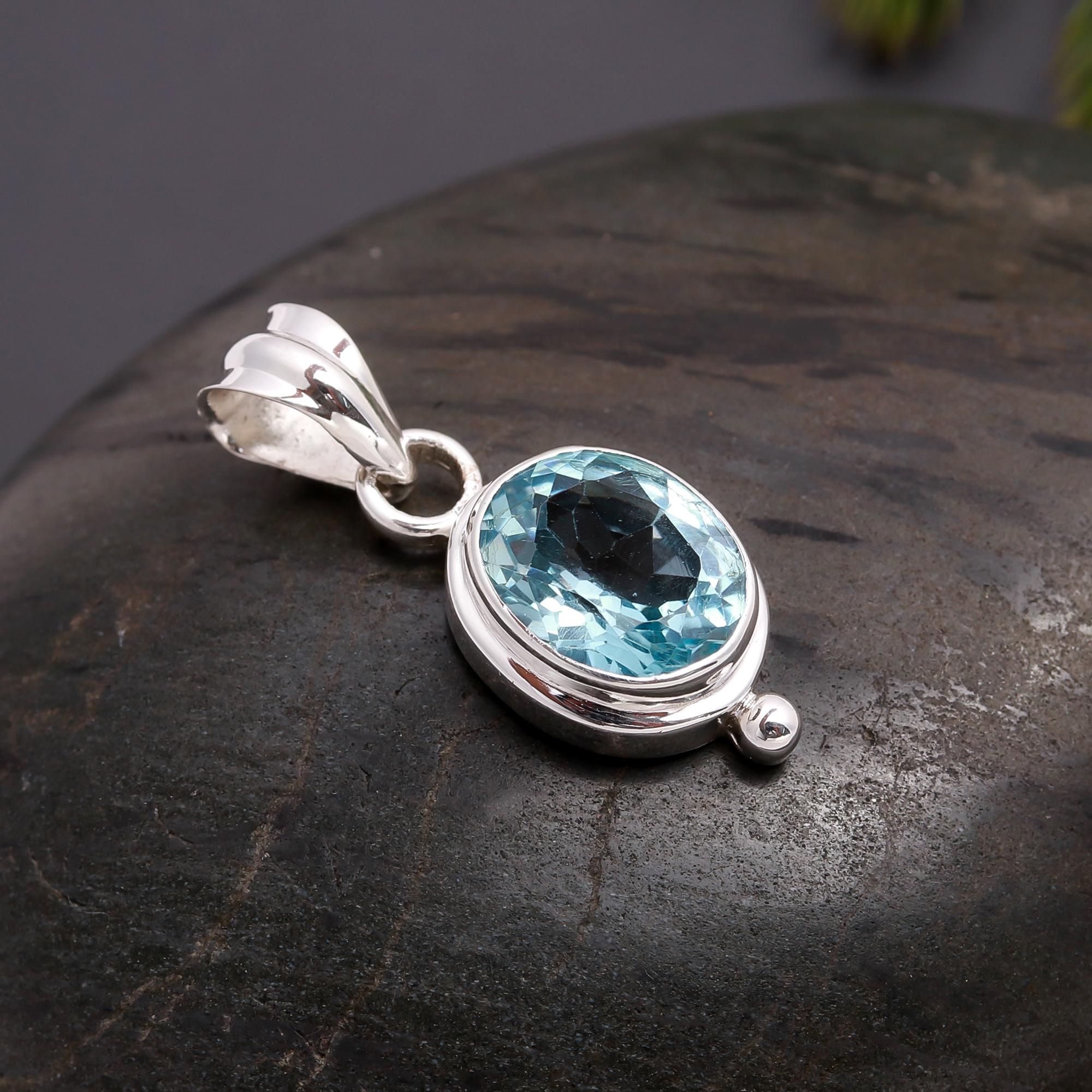925 Silver Blue Topaz Pendant