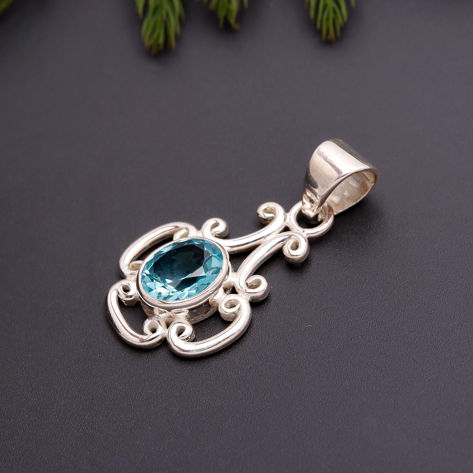 925 Silver Blue Topaz Pendant