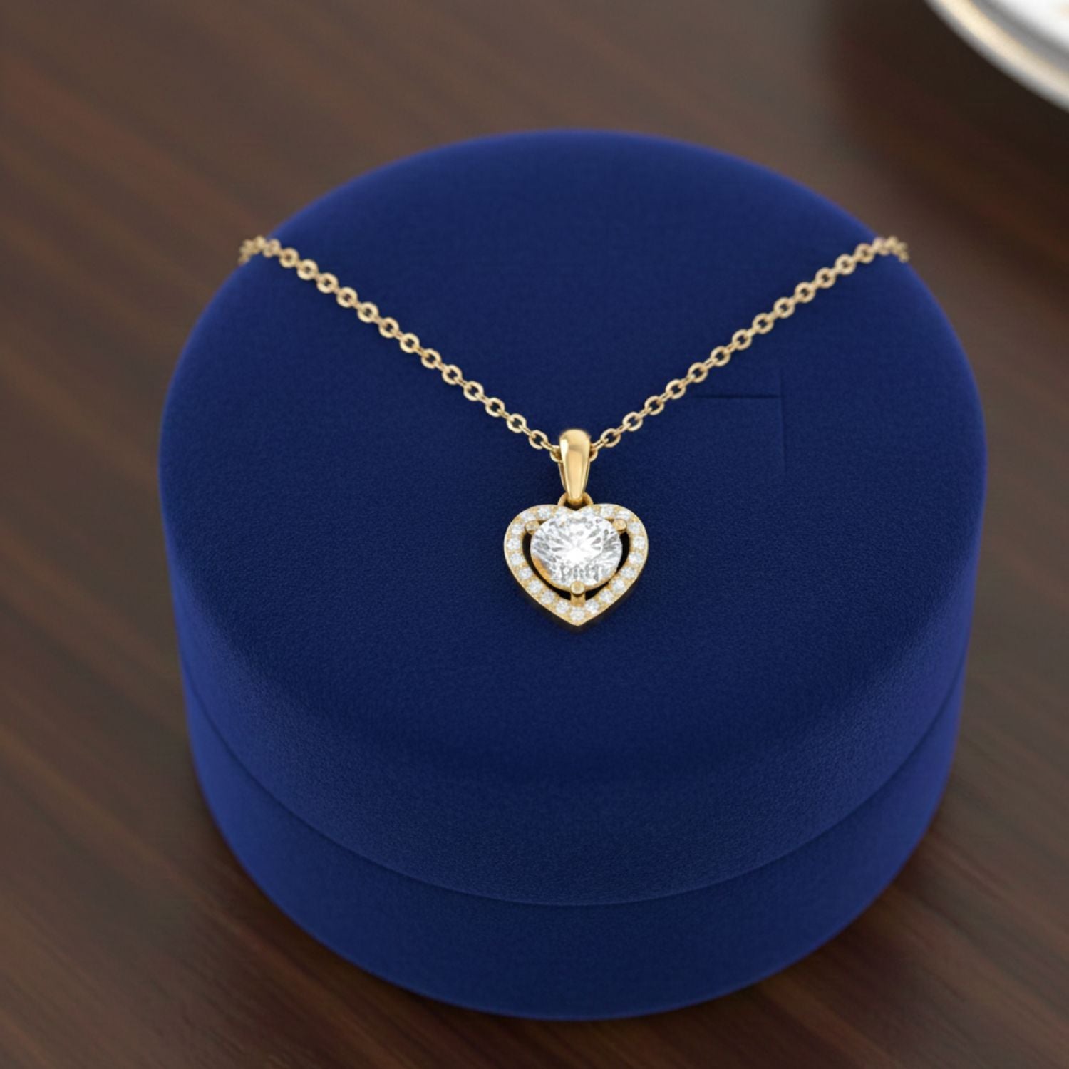 925 Sterling Silver Gold Plated Heart Moissanite Pendant Necklace For Women