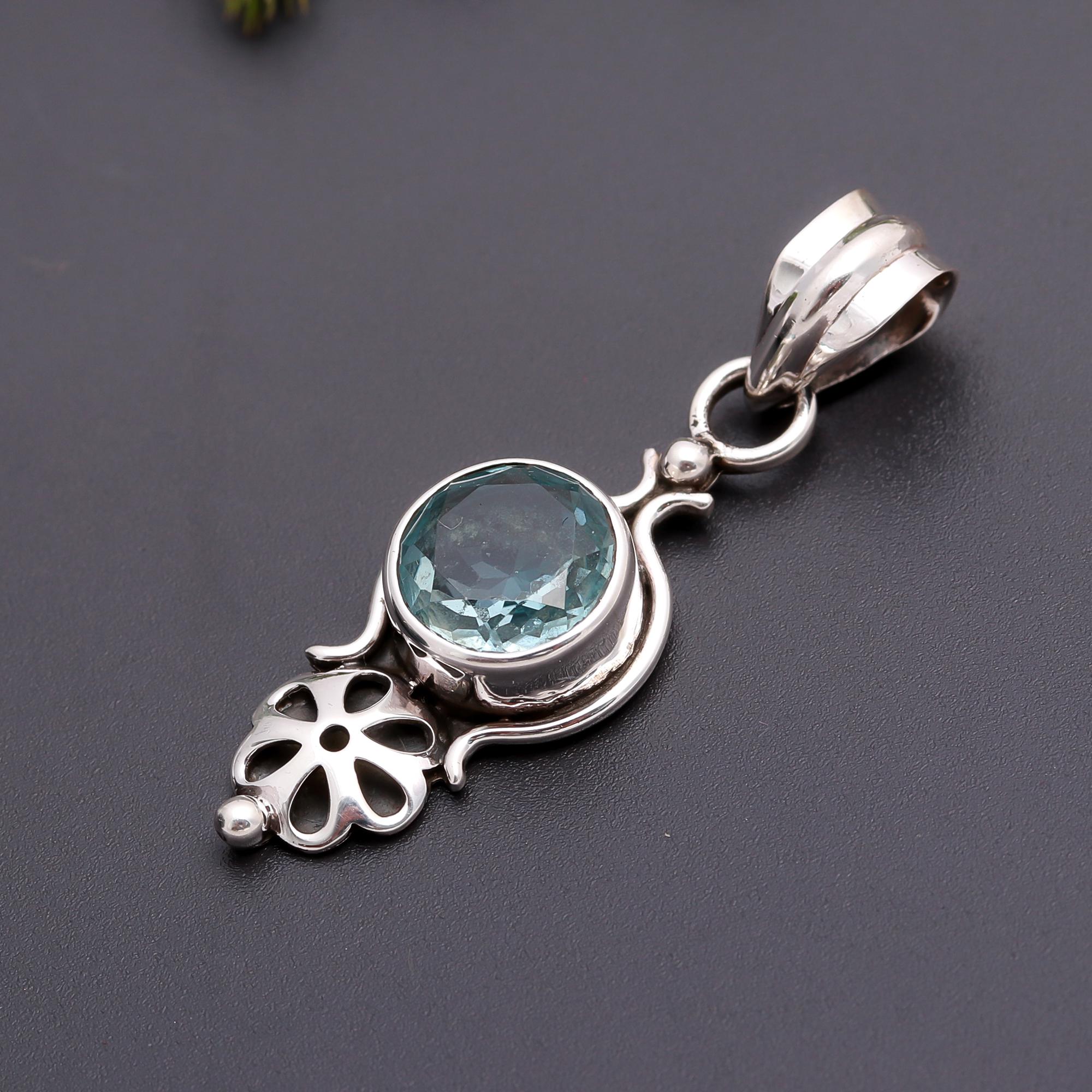925 Silver Blue Topaz Pendant