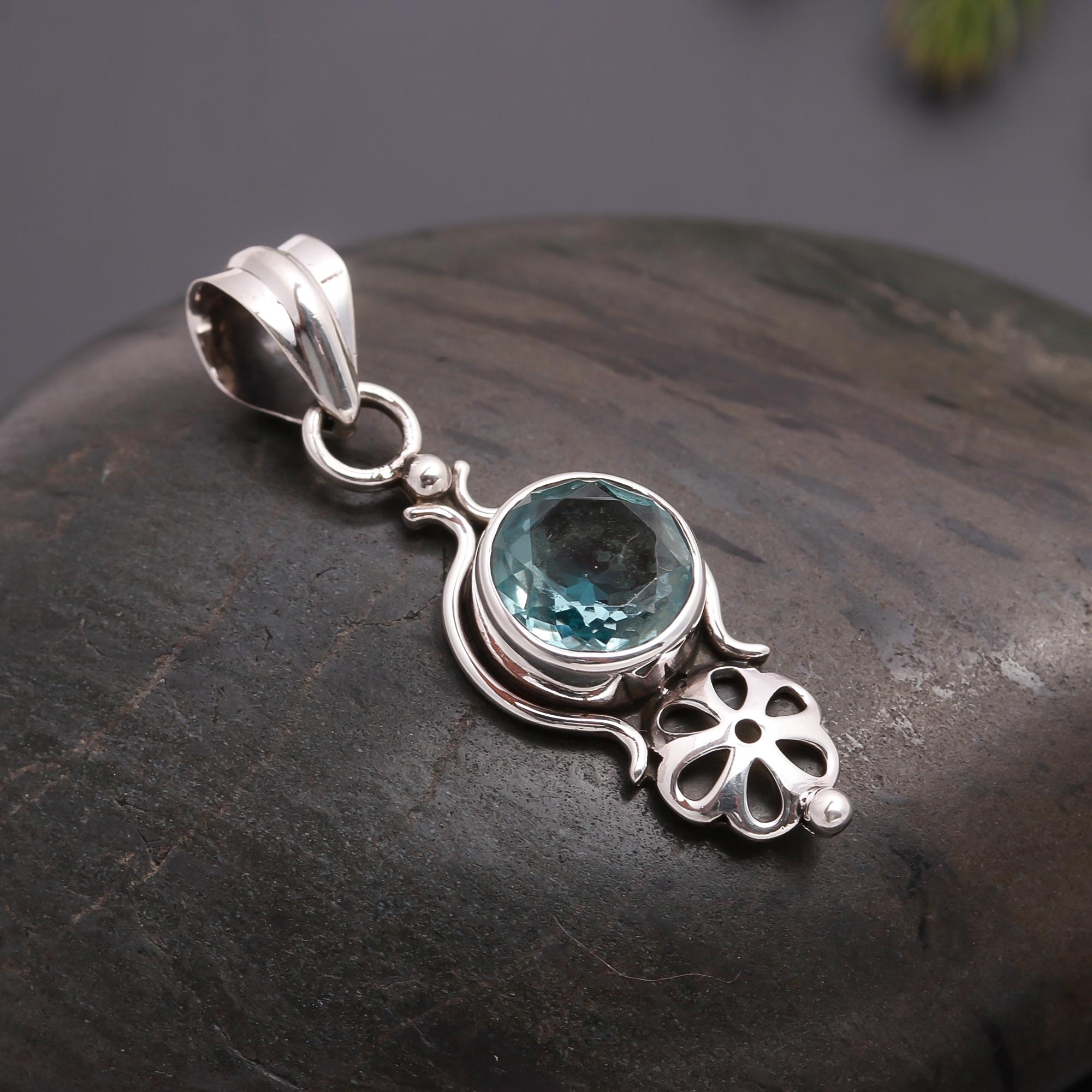 925 Silver Blue Topaz Pendant